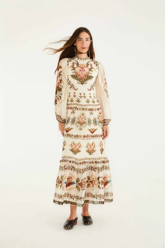 Cream Majestic Hearts Maxi Dress sold by FARM Rio