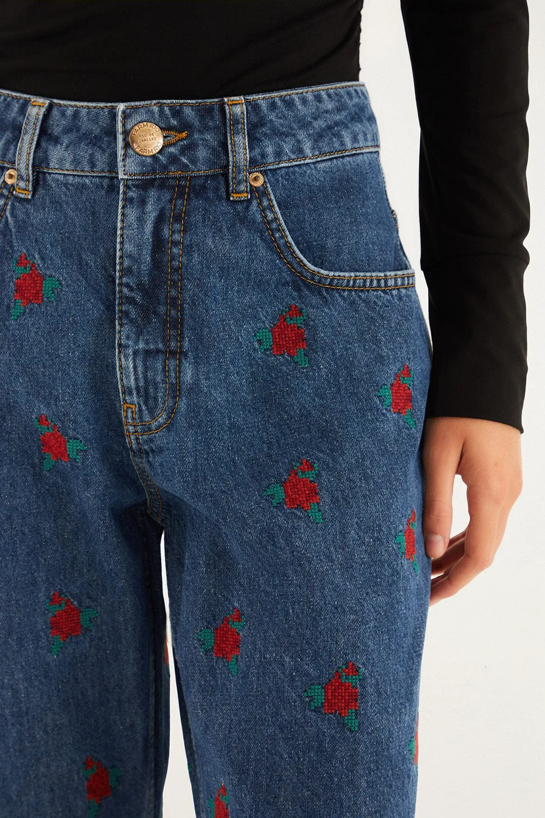 Denim Embroidered Flowers Pants sold by FARM Rio product image thumbnail 5