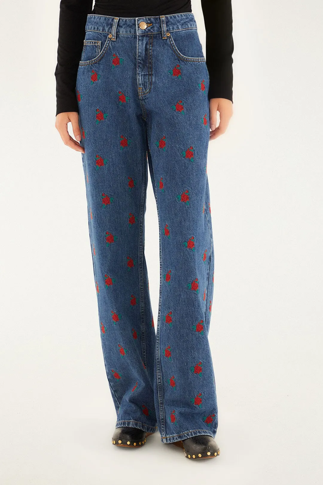 Denim Embroidered Flowers Pants sold by FARM Rio product image thumbnail 2