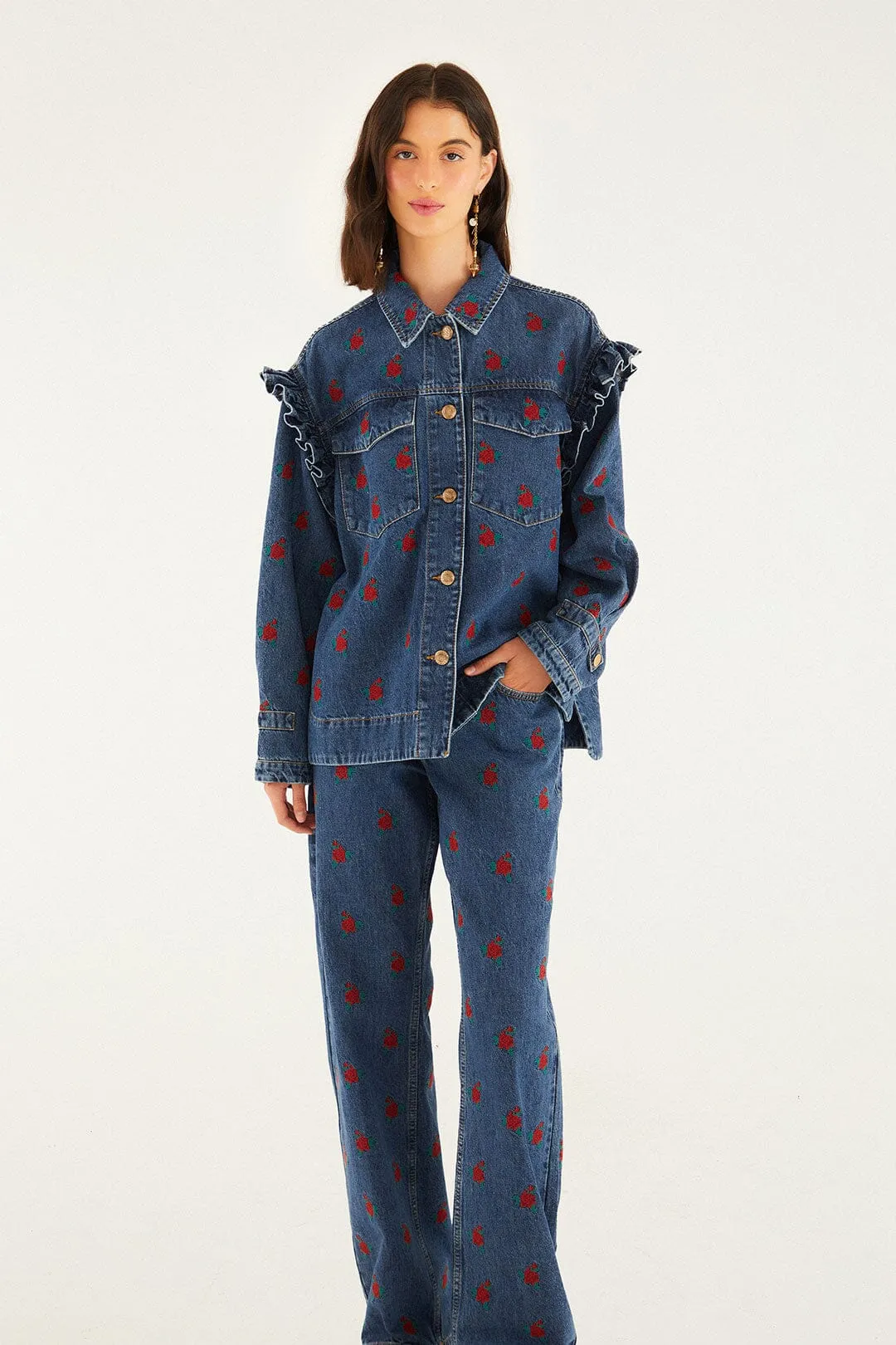 Denim Embroidered Flowers Pants sold by FARM Rio product image thumbnail 3