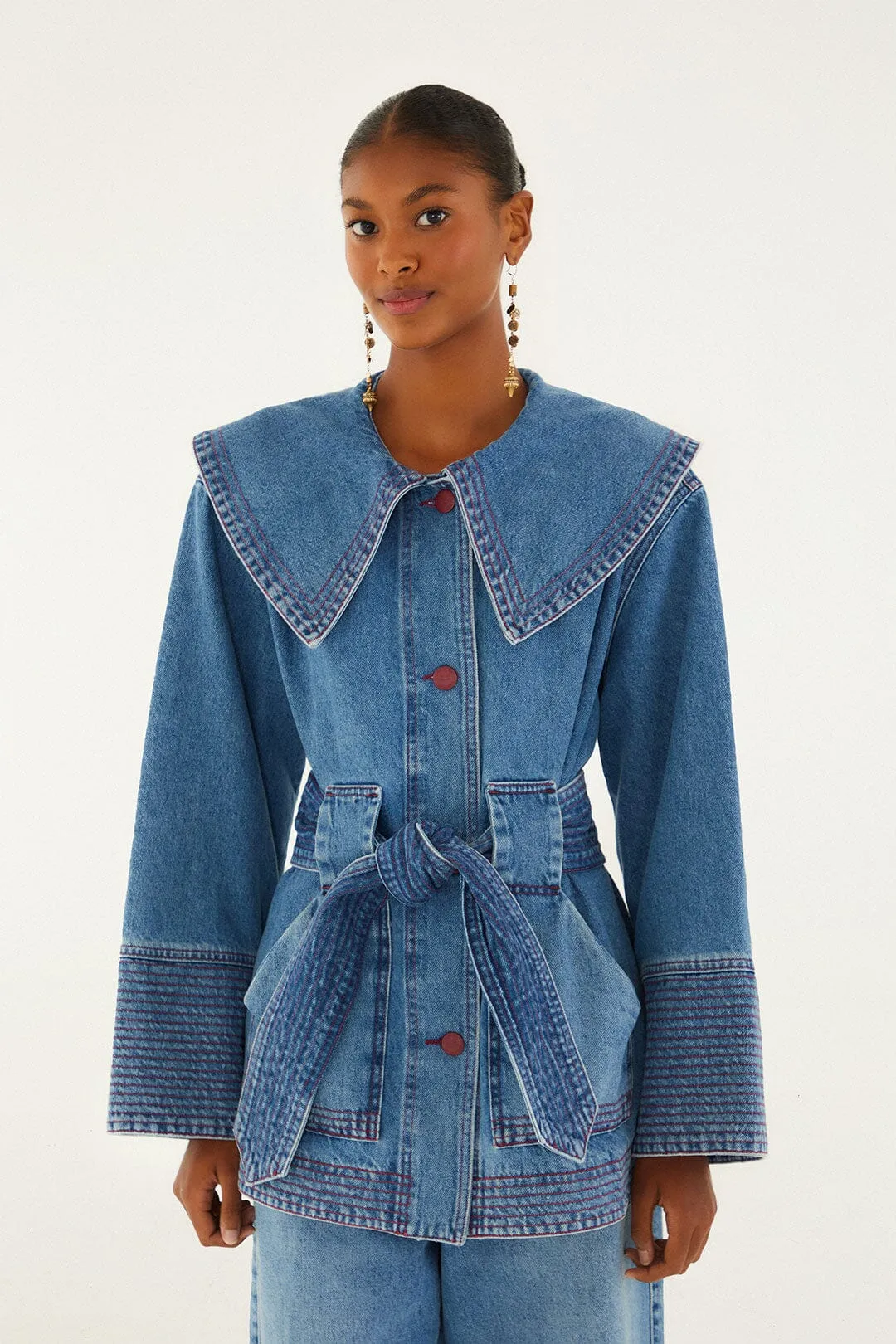 Denim Collared Belted Trench Coat sold by FARM Rio