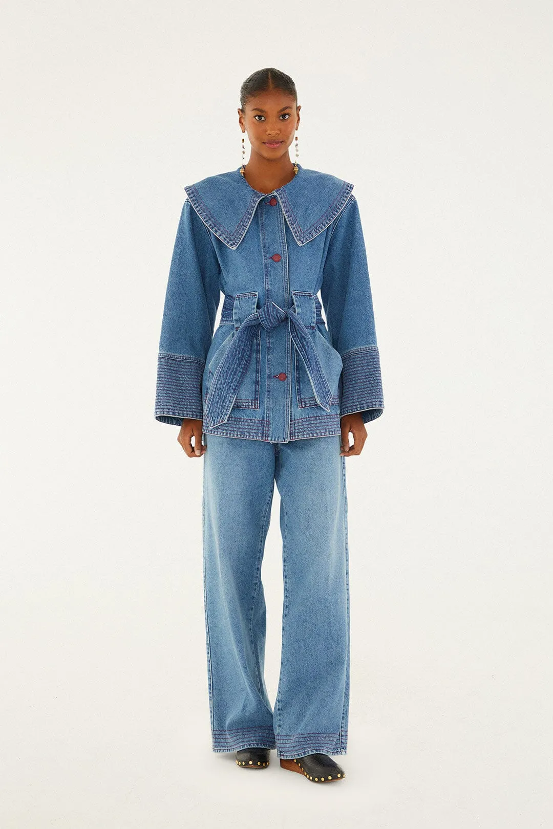 Denim Collared Belted Trench Coat sold by FARM Rio product image thumbnail 2