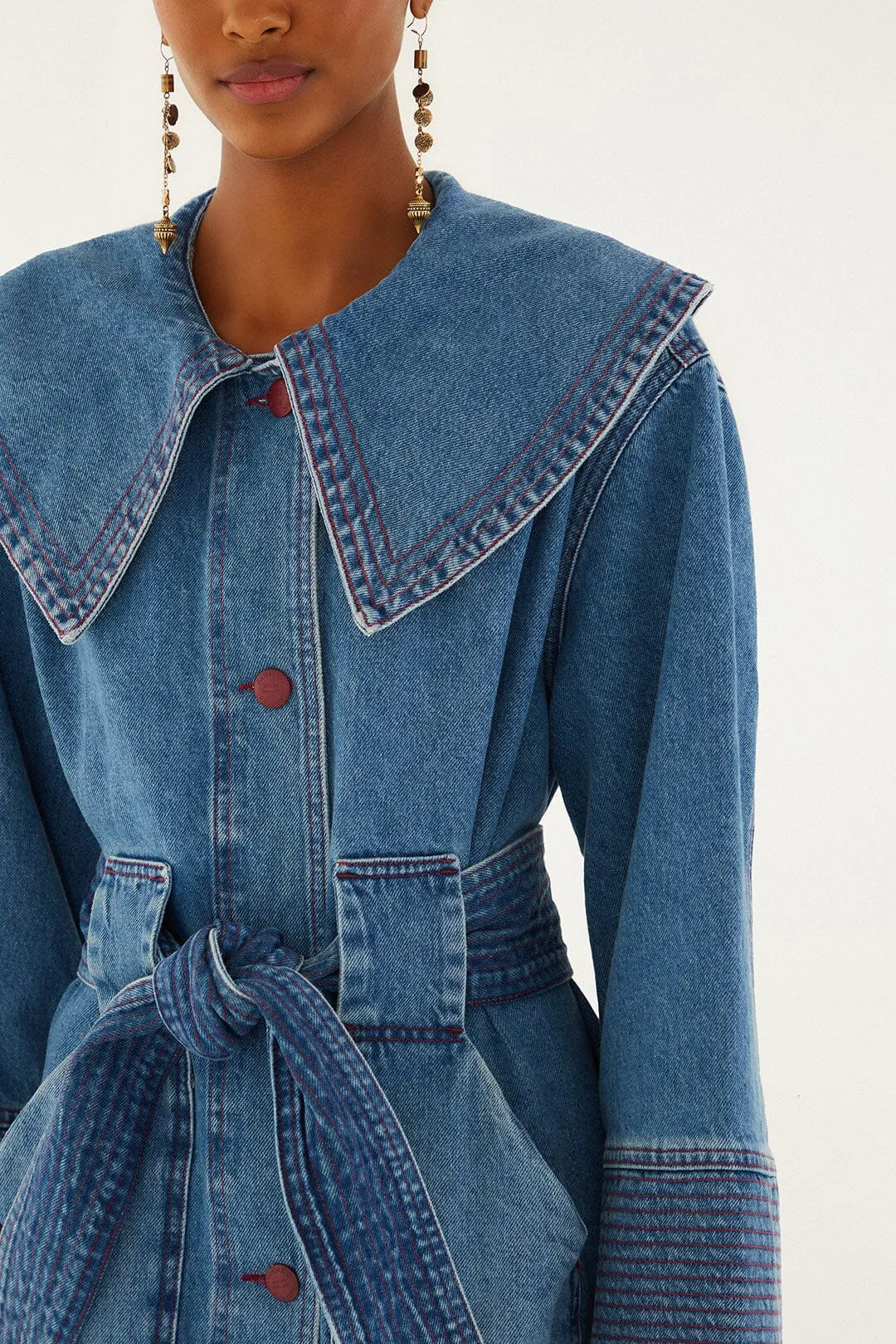 Denim Collared Belted Trench Coat sold by FARM Rio product image thumbnail 3