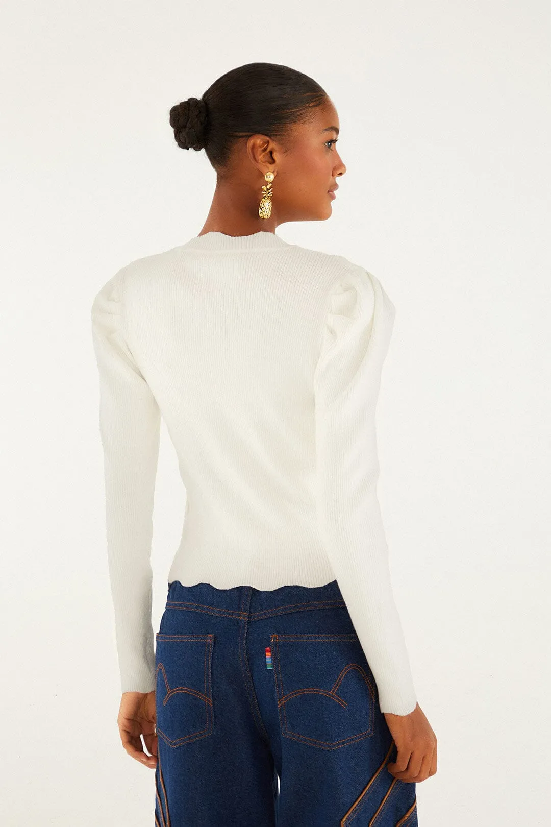 Off-White Flower Embroidery Knit Top sold by FARM Rio product image thumbnail 3