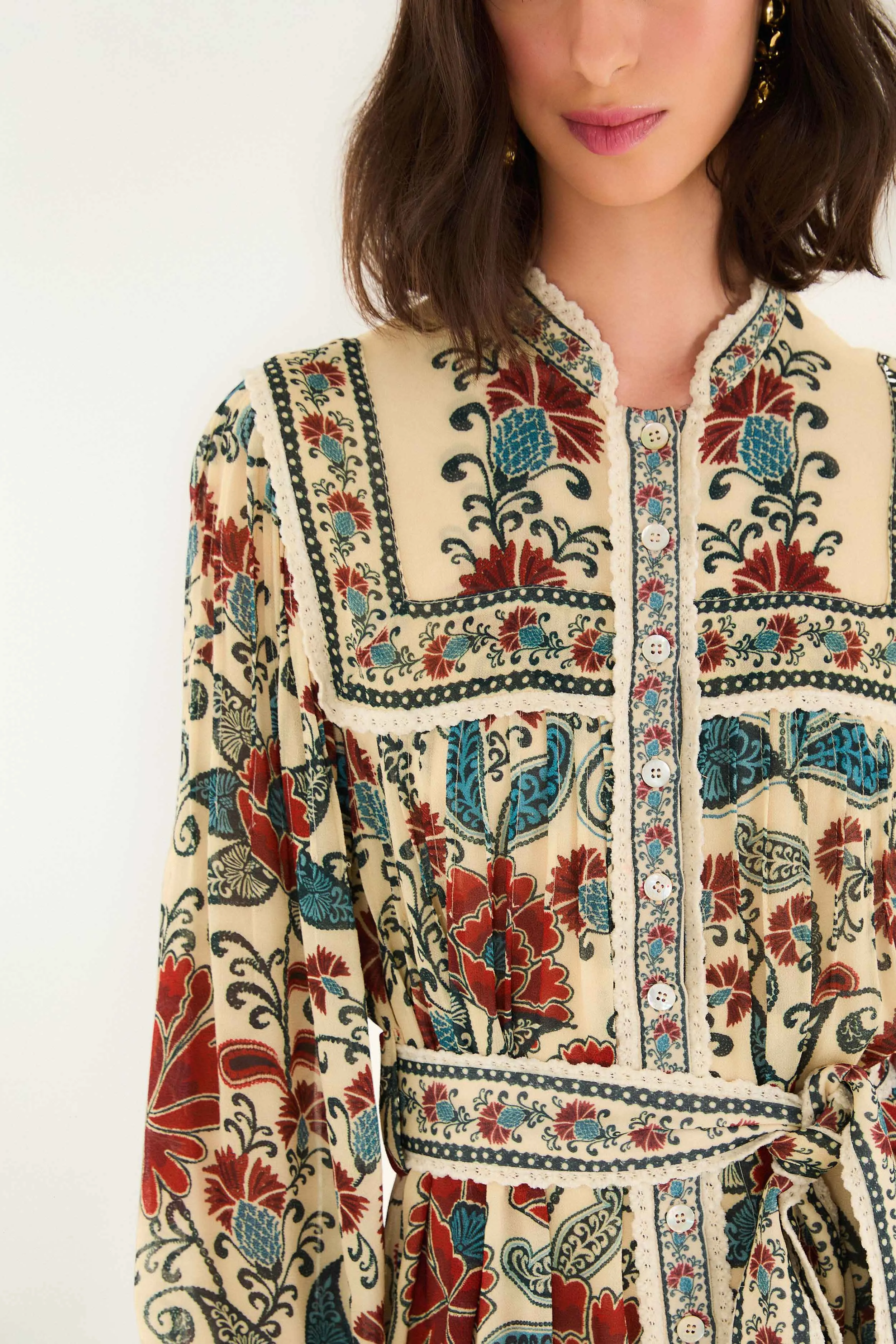 Sand Francesca Long Sleeve Mini Dress sold by FARM Rio product image thumbnail 4