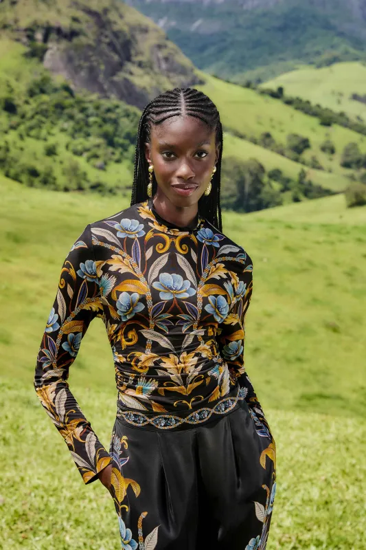 Black Flowerful Garden Jersey Blouse sold by FARM Rio