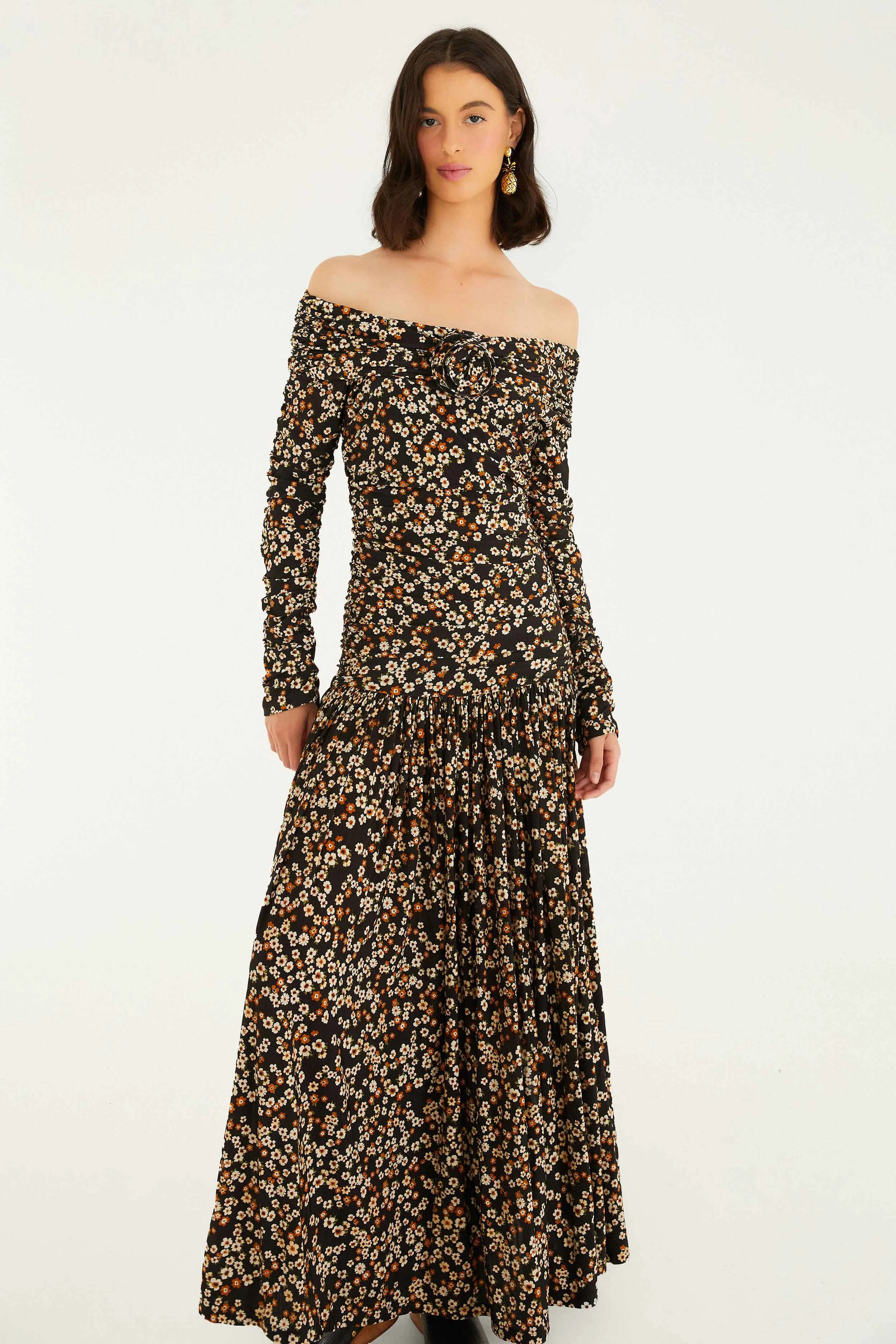 Black Tiny Flowers Long Sleeve Maxi Dress sold by FARM Rio product image thumbnail 2