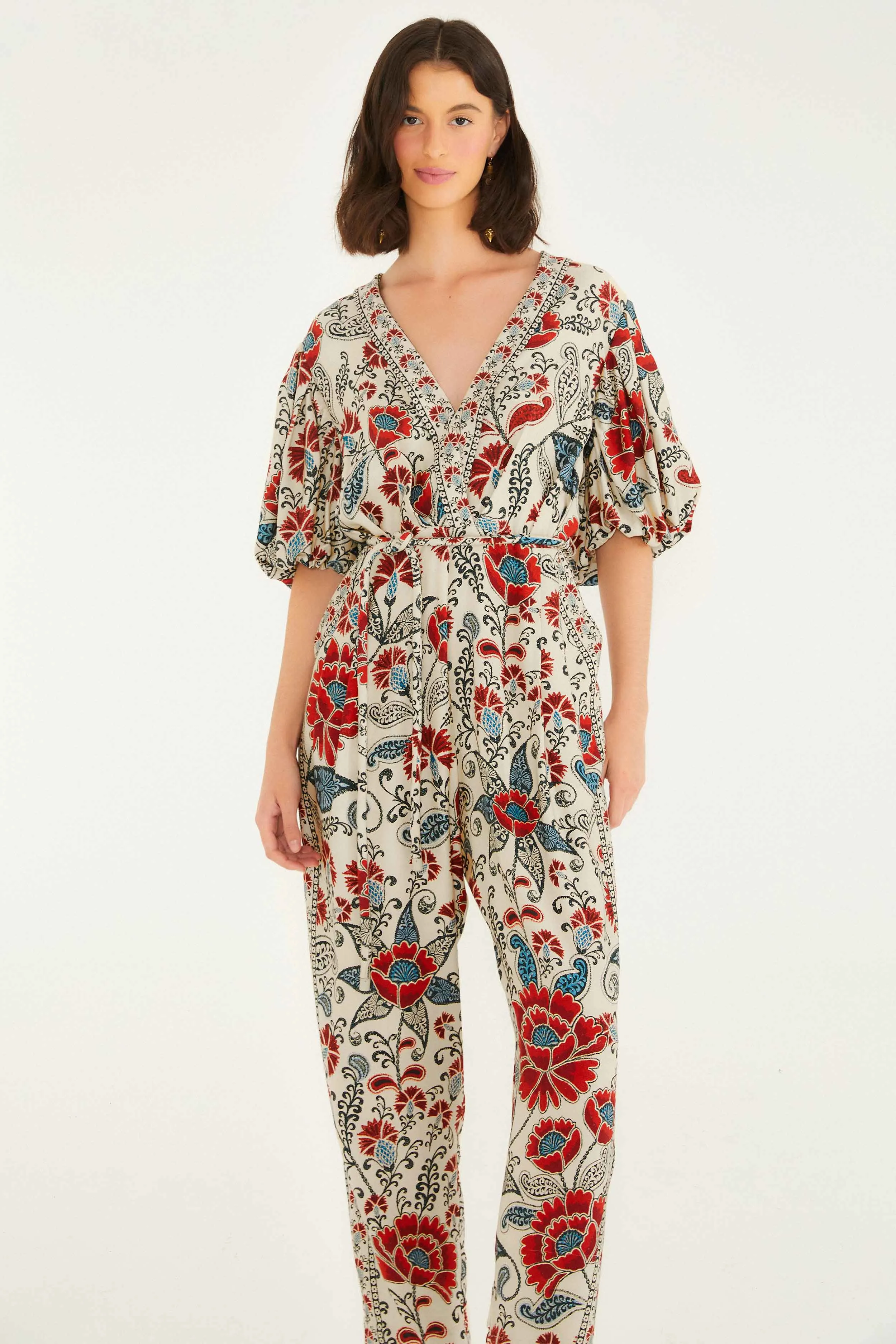 Sand Francesca V Neckline Short Sleeve Jumpsuit sold by FARM Rio product image thumbnail 2