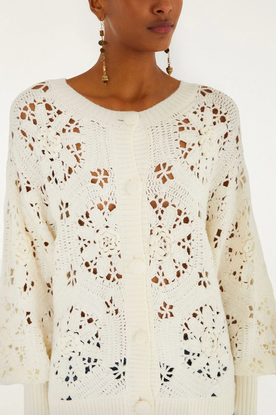 Off-White Crochet 3d Flower Knit Cardigan sold by FARM Rio product image thumbnail 2