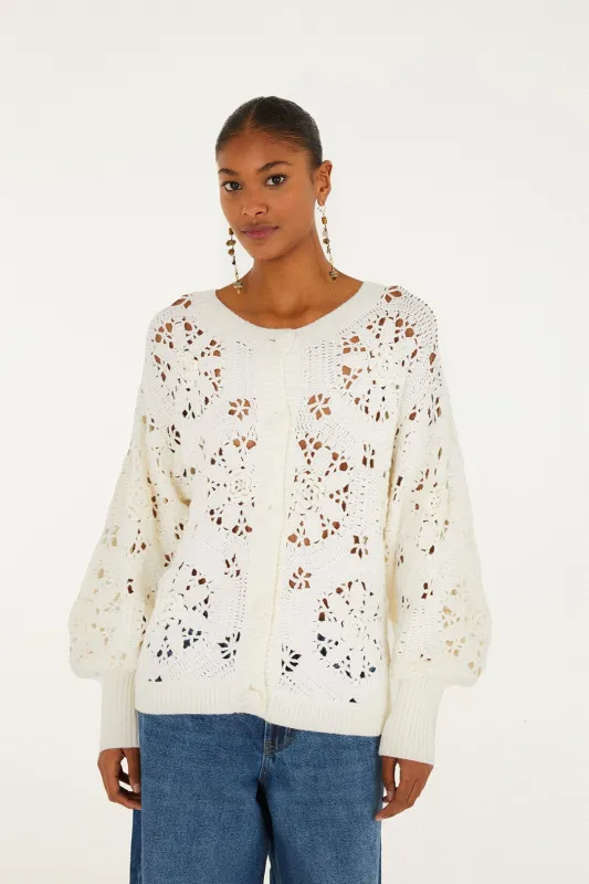 Off-White Crochet 3d Flower Knit Cardigan sold by FARM Rio