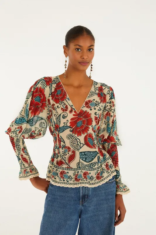 Sand Francesca Long Sleeve Blouse sold by FARM Rio