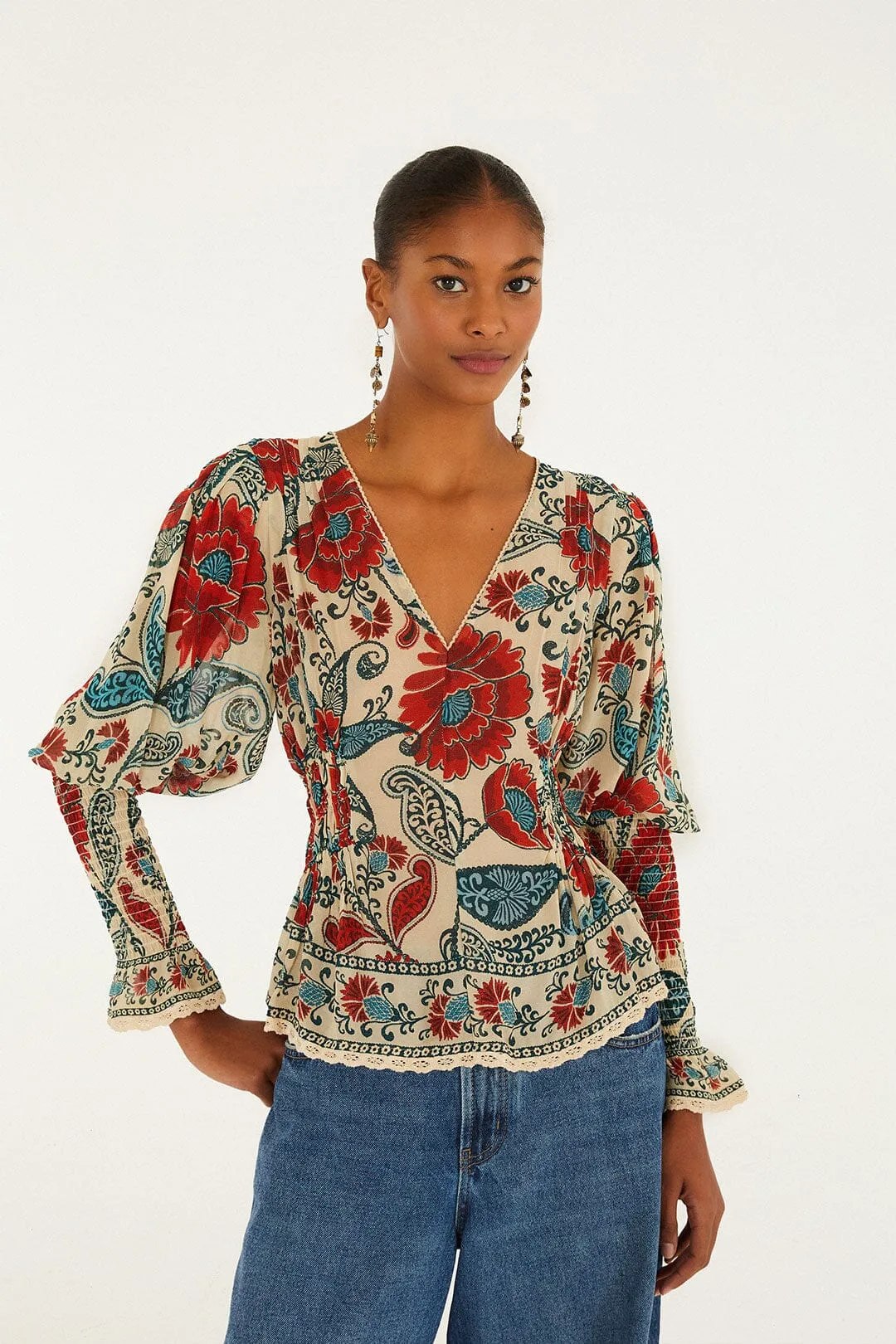 Sand Francesca Long Sleeve Blouse sold by FARM Rio