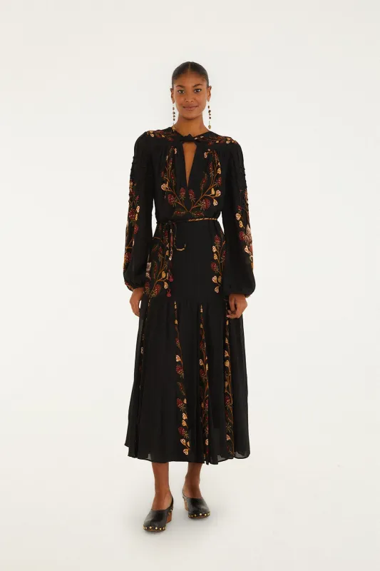 Black Berry Garden Long Sleeve Pleated Maxi Dress sold by FARM Rio