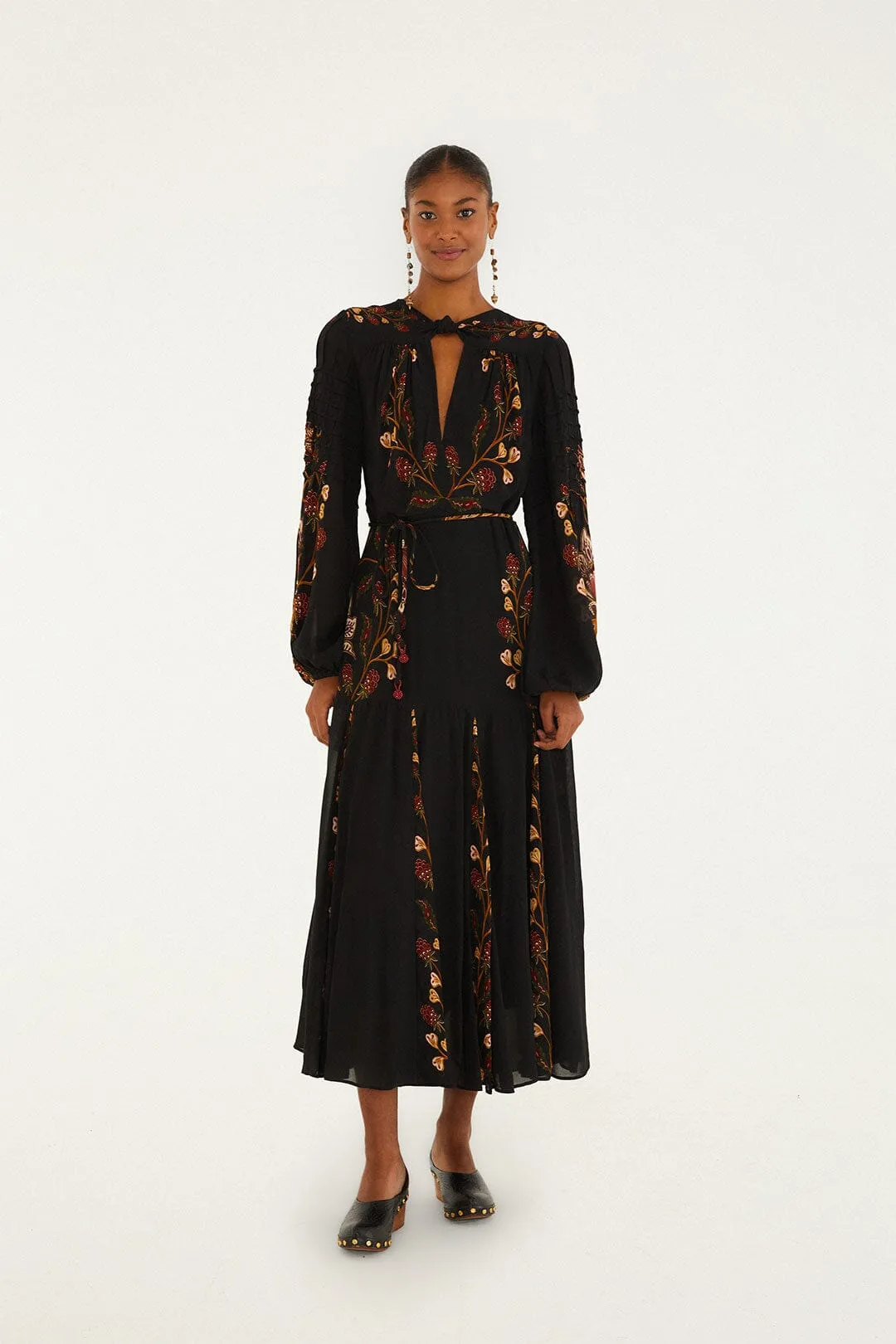 Black Berry Garden Long Sleeve Pleated Maxi Dress sold by FARM Rio