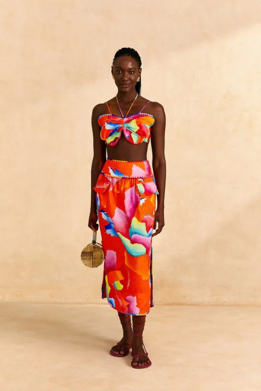 Red Ombre Chita Midi Skirt sold by FARM Rio