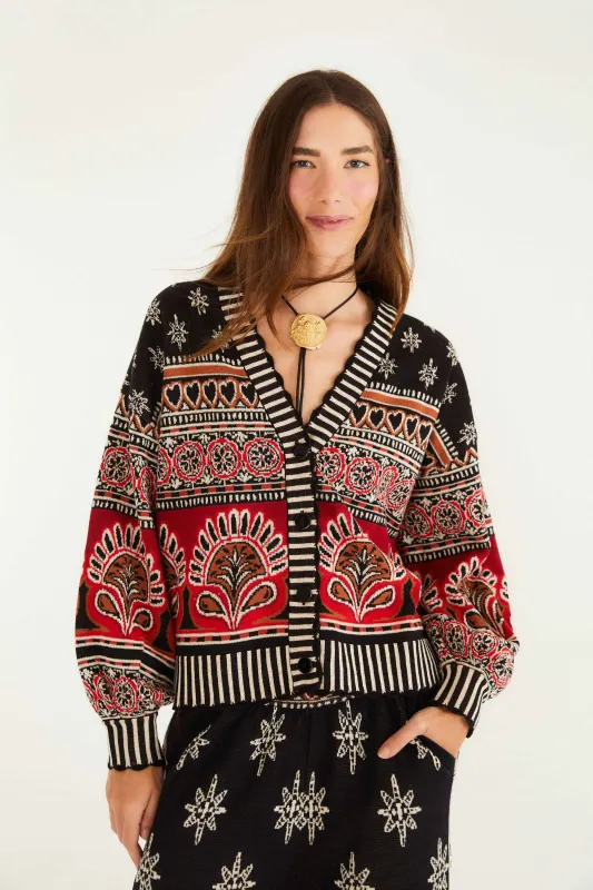 Black Ainika Love Coconut Groove Knit Cardigan sold by FARM Rio