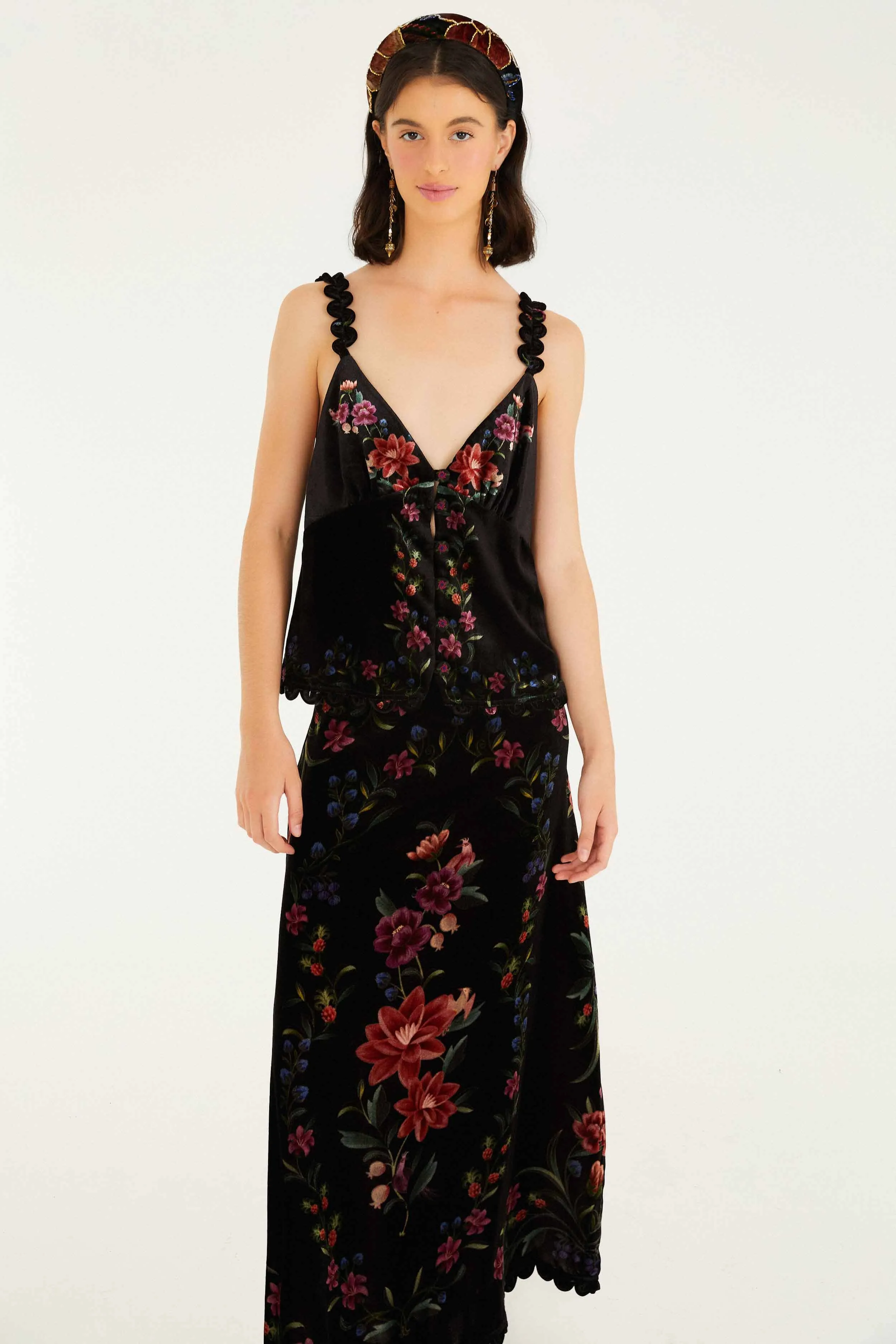 Black Belle Garden Scallop Hem Midi Skirt sold by FARM Rio product image thumbnail 3