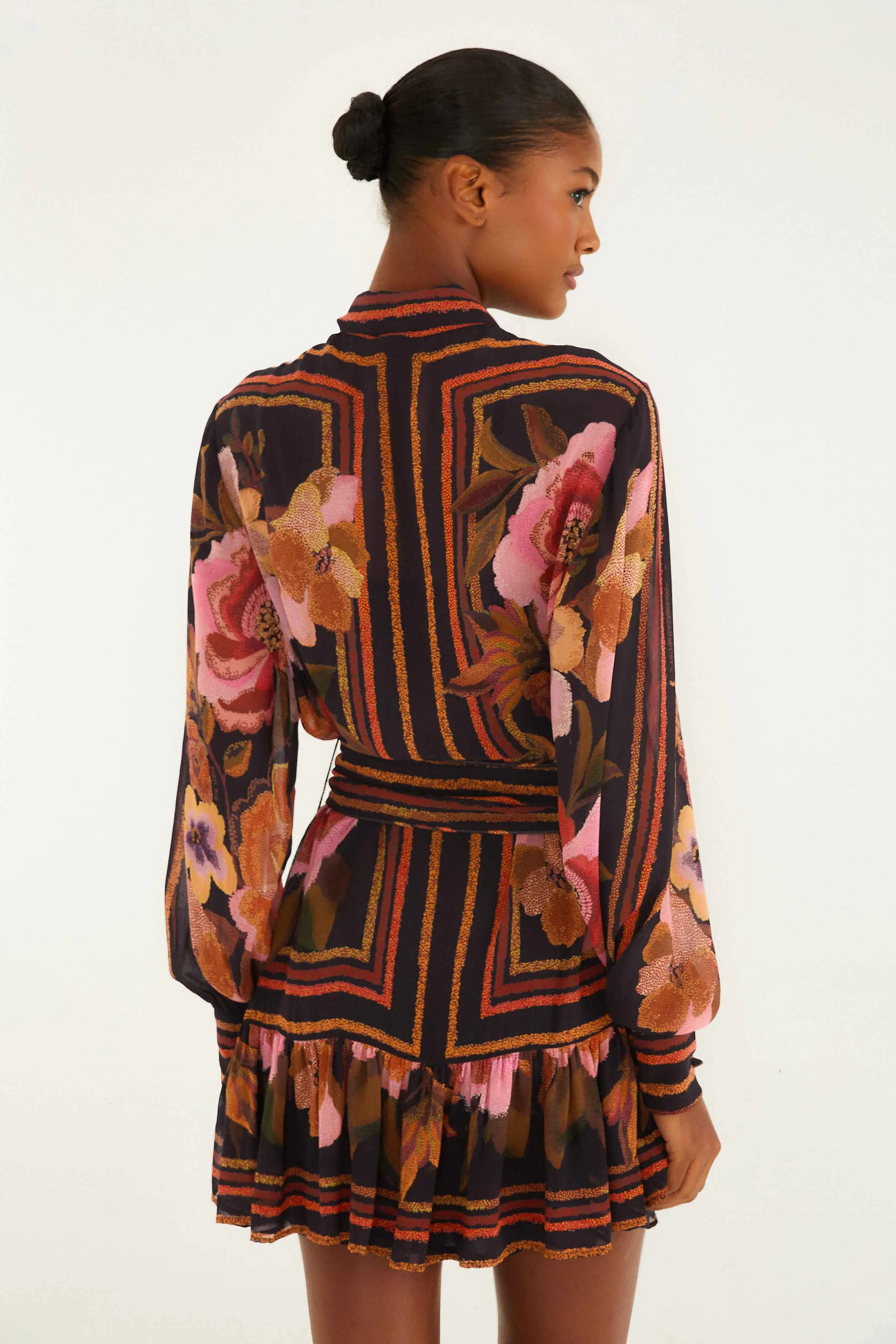 Black Chenille Flowers Belted Long Sleeve Mini Dress sold by FARM Rio product image thumbnail 4