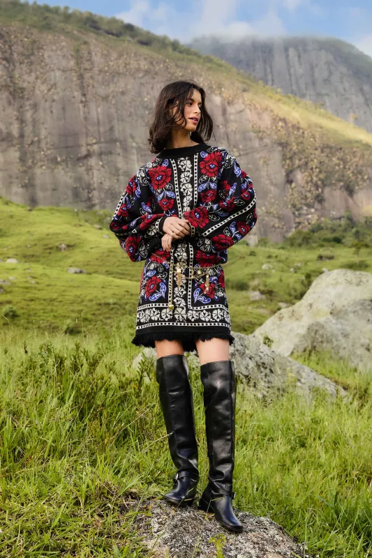 Black Valentina Puff Sleeve Knit Dress sold by FARM Rio