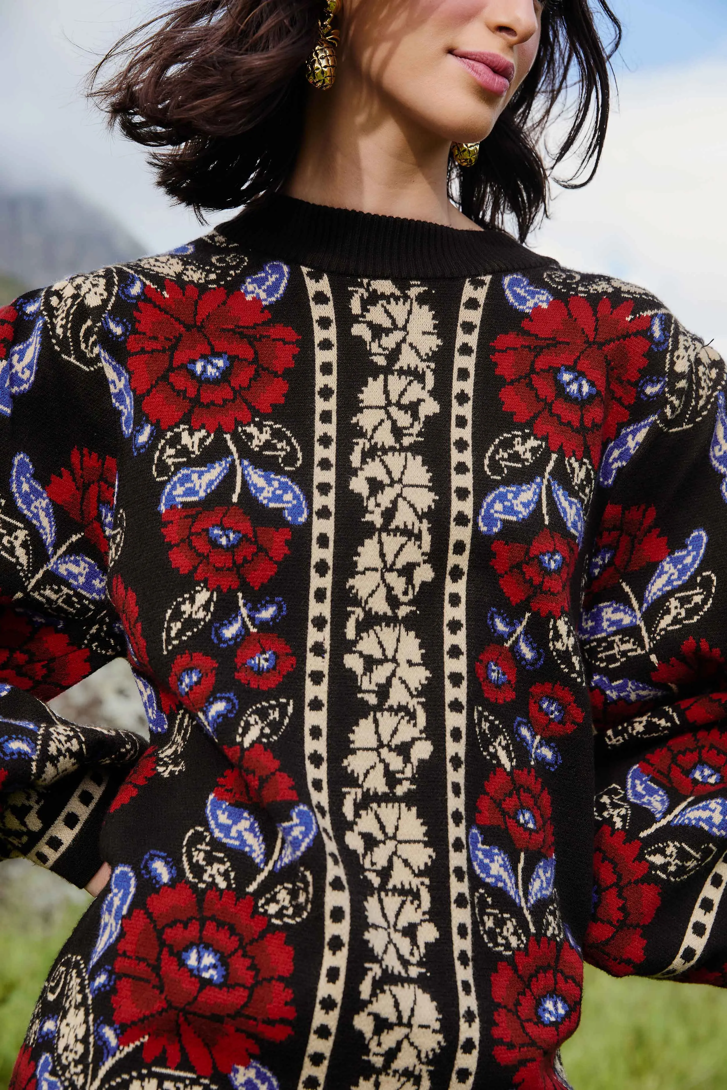 Black Valentina Puff Sleeve Knit Dress sold by FARM Rio product image thumbnail 2