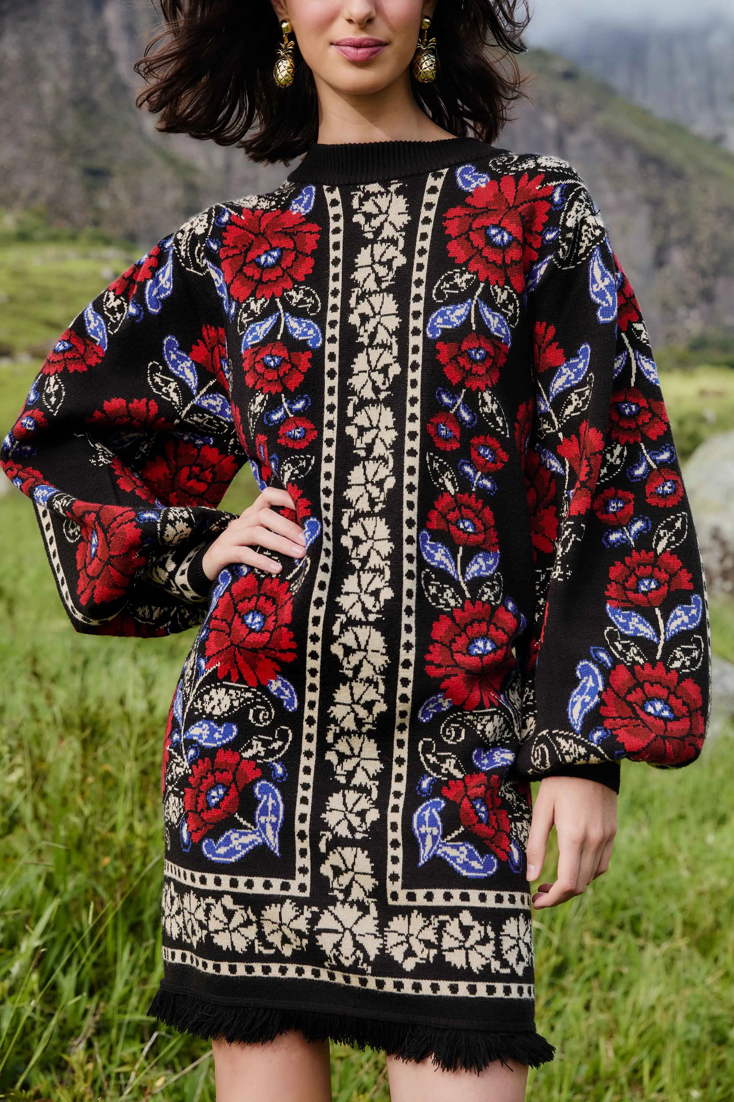 Black Valentina Puff Sleeve Knit Dress sold by FARM Rio product image thumbnail 3