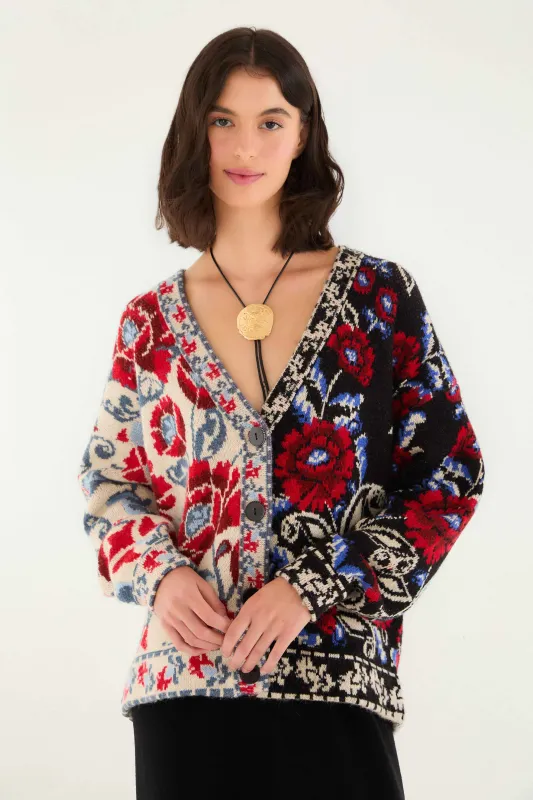 Black Mixed Valentina V Neck Knit Cardigan sold by FARM Rio