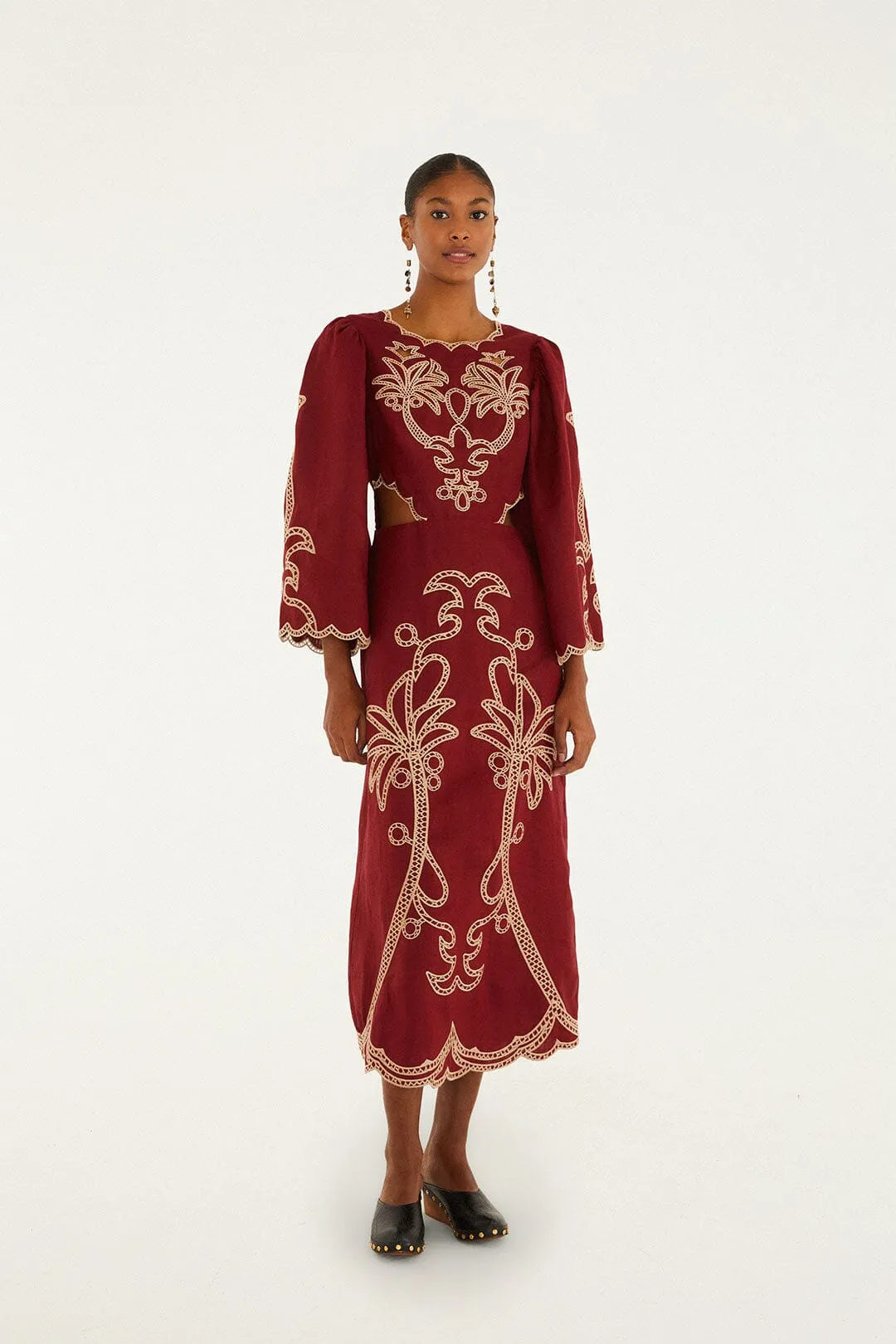 Red Artisanal Cut-Out Embroidered Euroflax™ Premium Linen Maxi Dress sold by FARM Rio product image thumbnail 2
