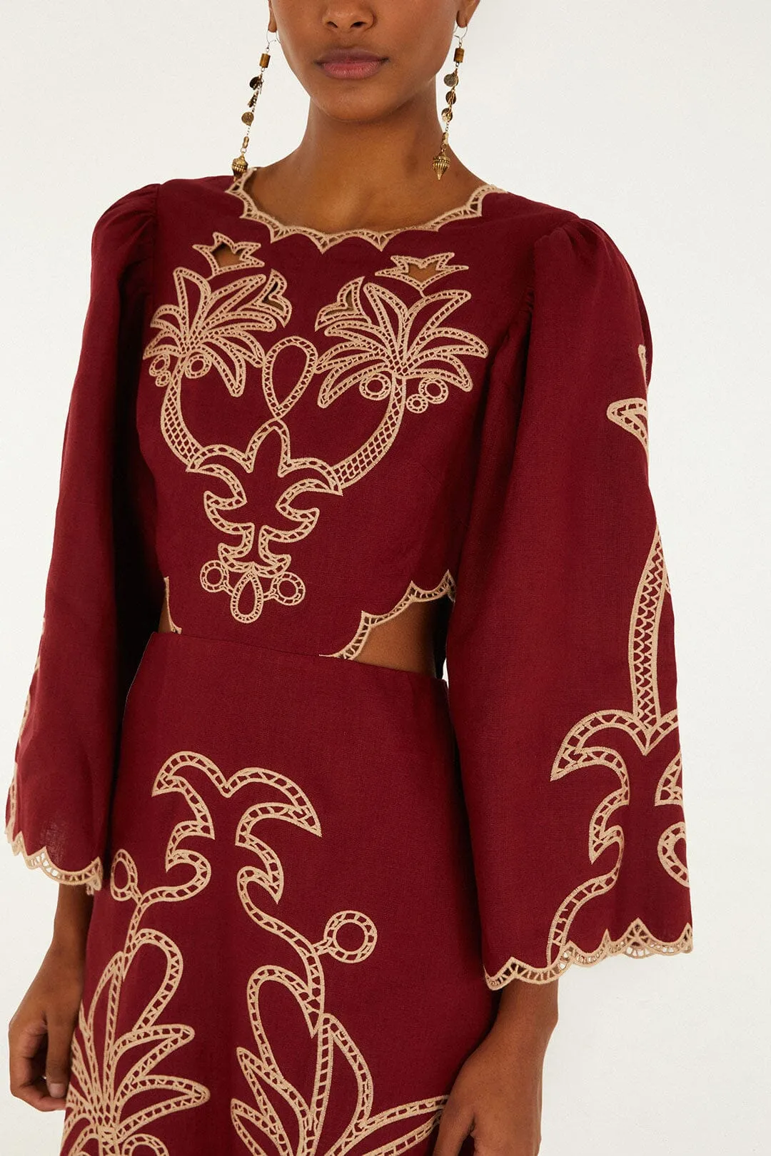 Red Artisanal Cut-Out Embroidered Euroflax™ Premium Linen Maxi Dress sold by FARM Rio product image thumbnail 5