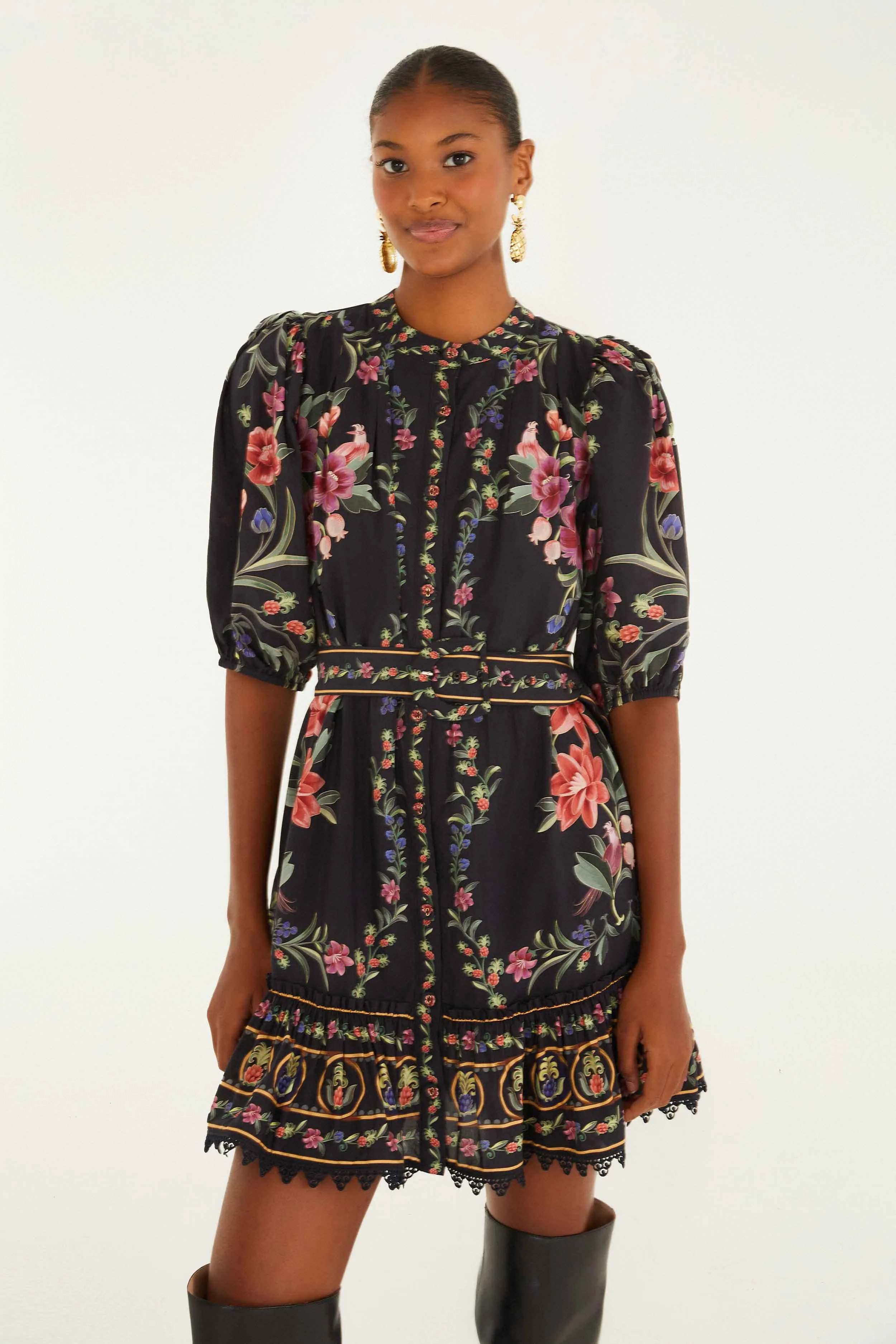 Black Belle Garden Lace Belted Mini Dress sold by FARM Rio product image thumbnail 2