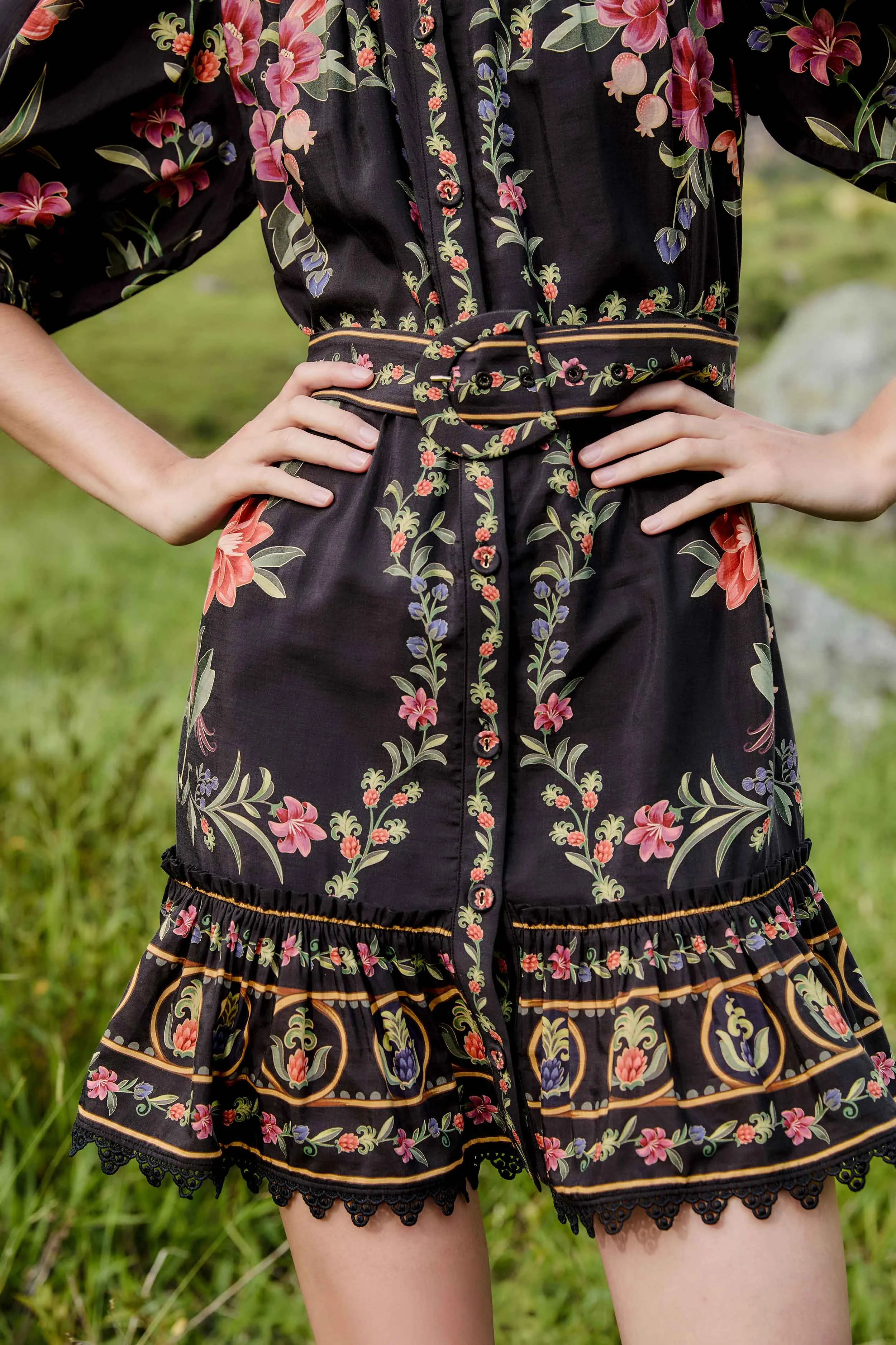 Black Belle Garden Lace Belted Mini Dress sold by FARM Rio product image thumbnail 3