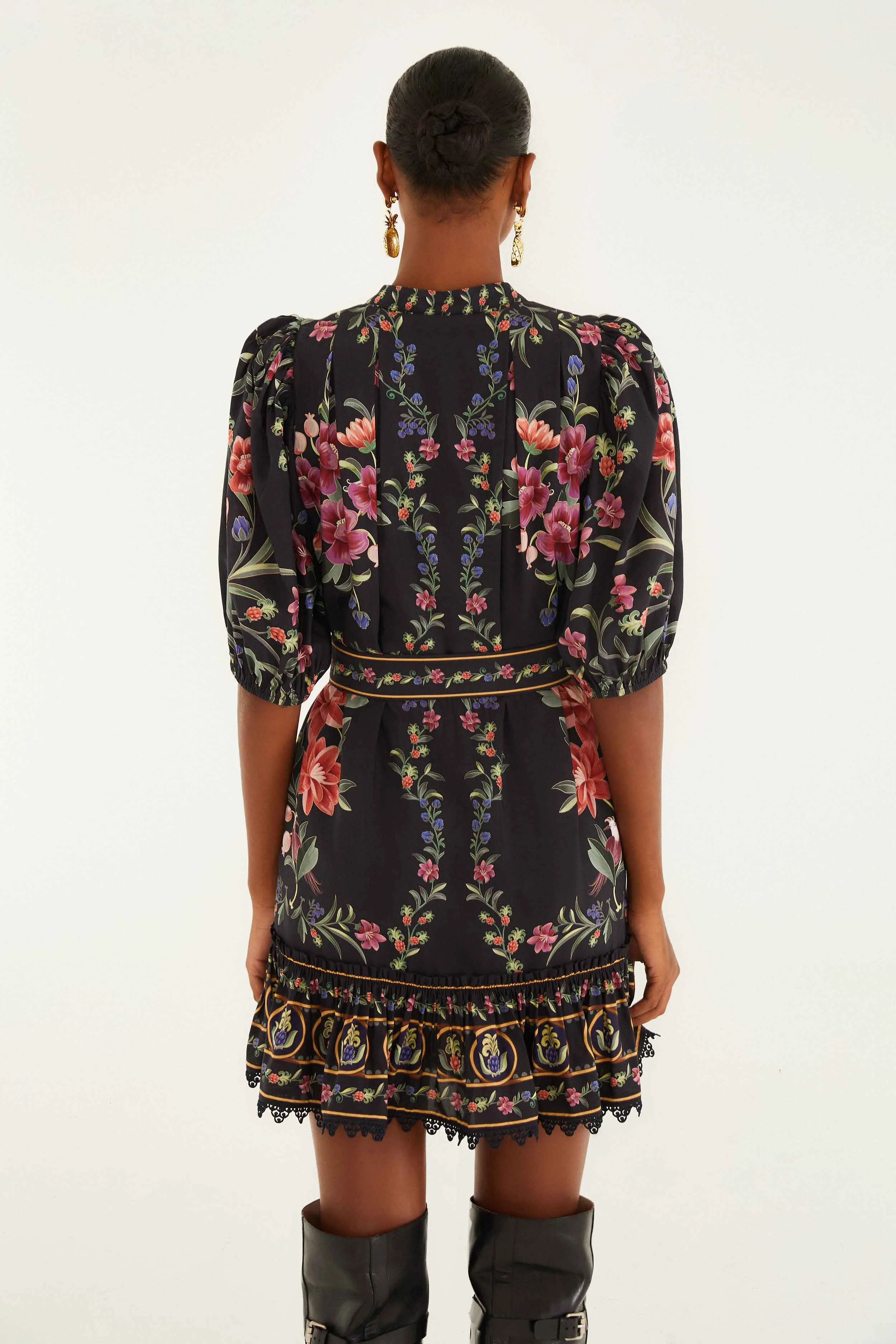 Black Belle Garden Lace Belted Mini Dress sold by FARM Rio product image thumbnail 4