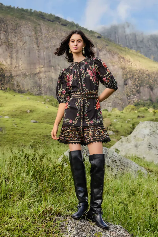 Black Belle Garden Lace Belted Mini Dress sold by FARM Rio