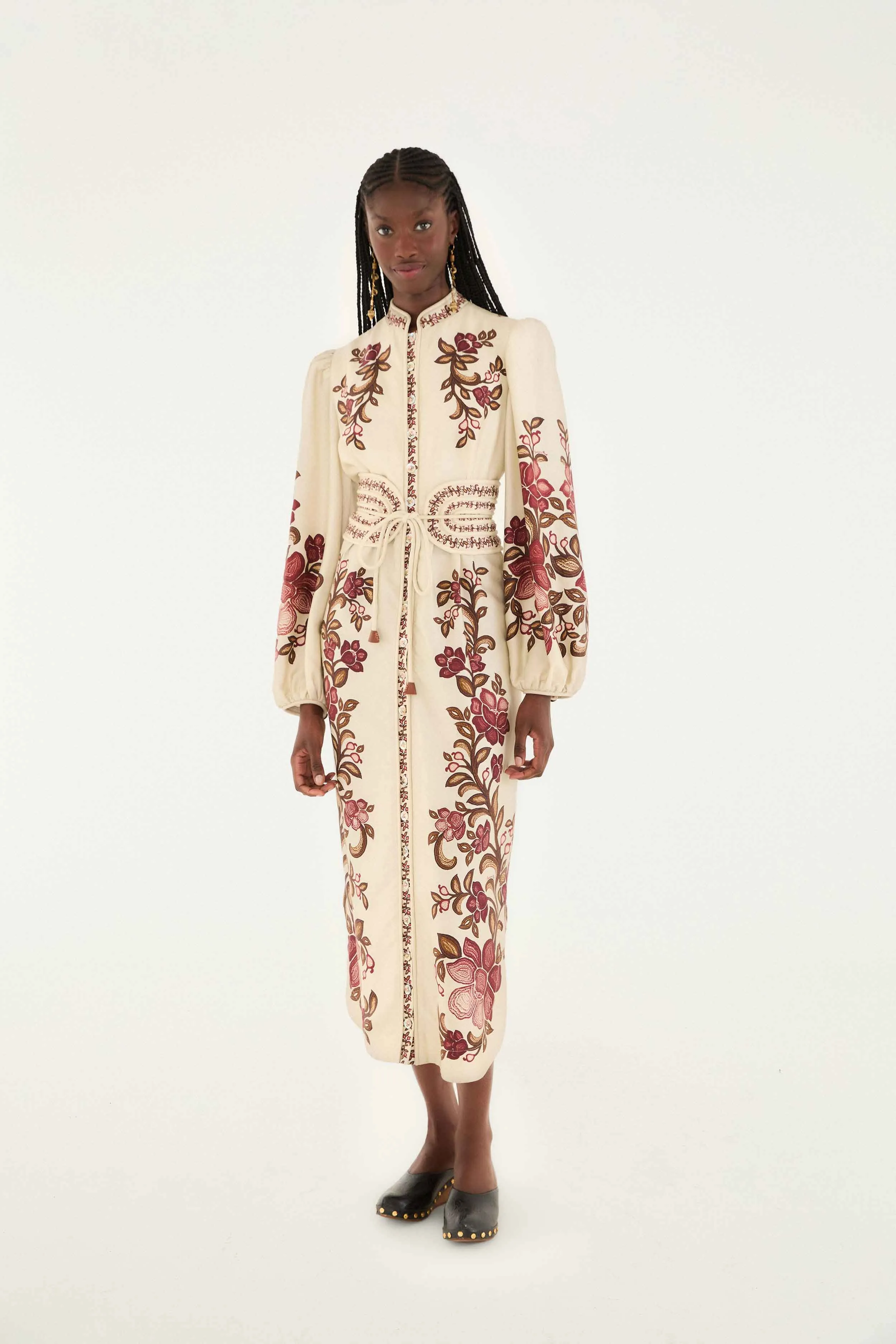 Sand Renata Floral Long Sleeve Midi Dress sold by FARM Rio