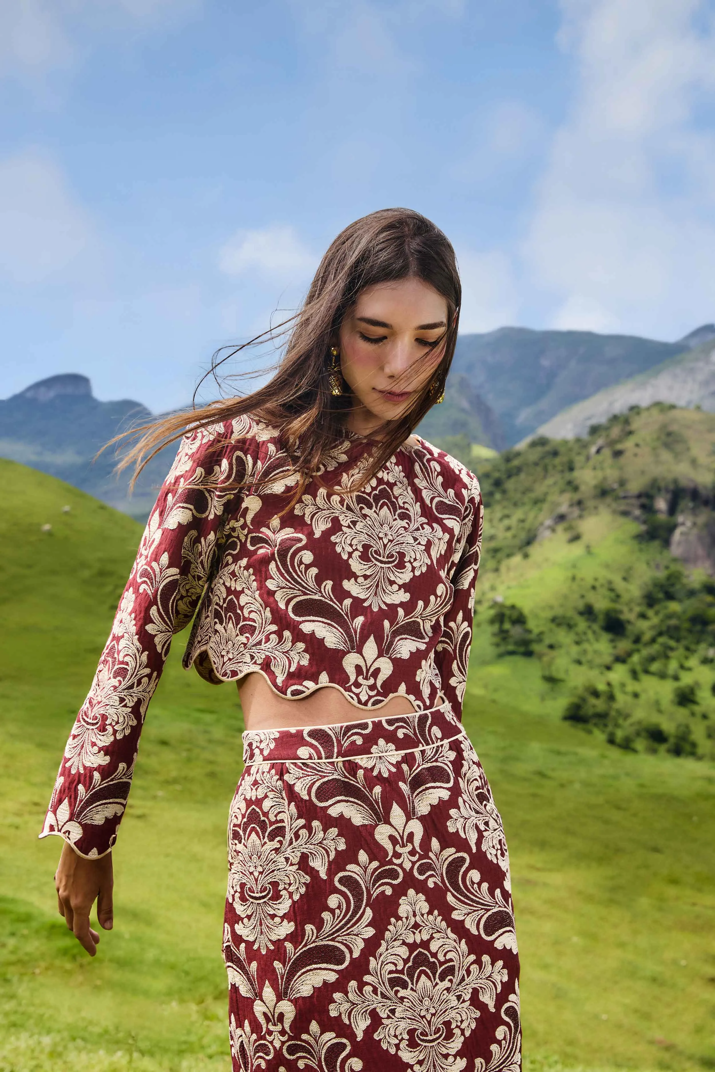 Bicolor Jacquard Waves Long Sleeve Top sold by FARM Rio