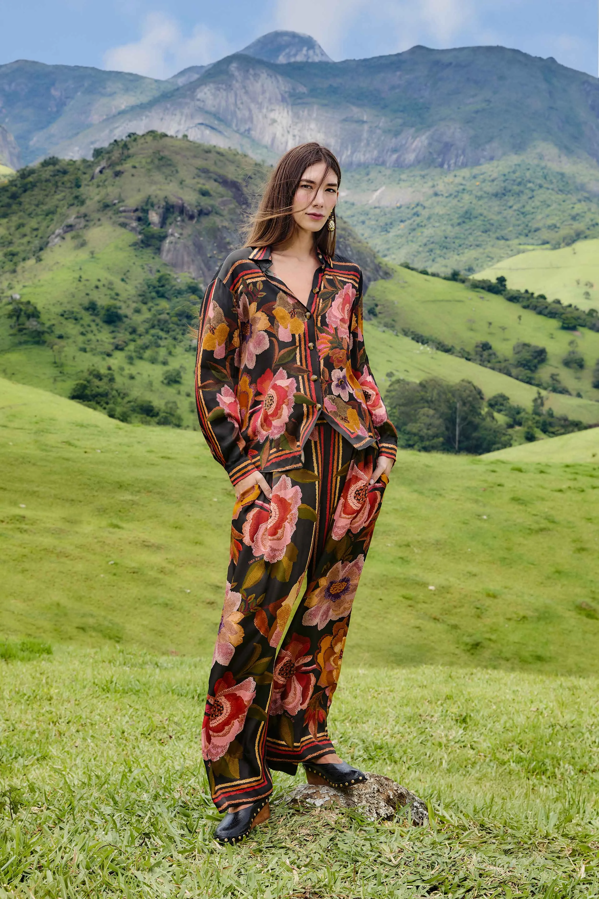 Black Chenille Flowers Lenzing™ Ecovero™ Viscose Shirt sold by FARM Rio product image thumbnail 2