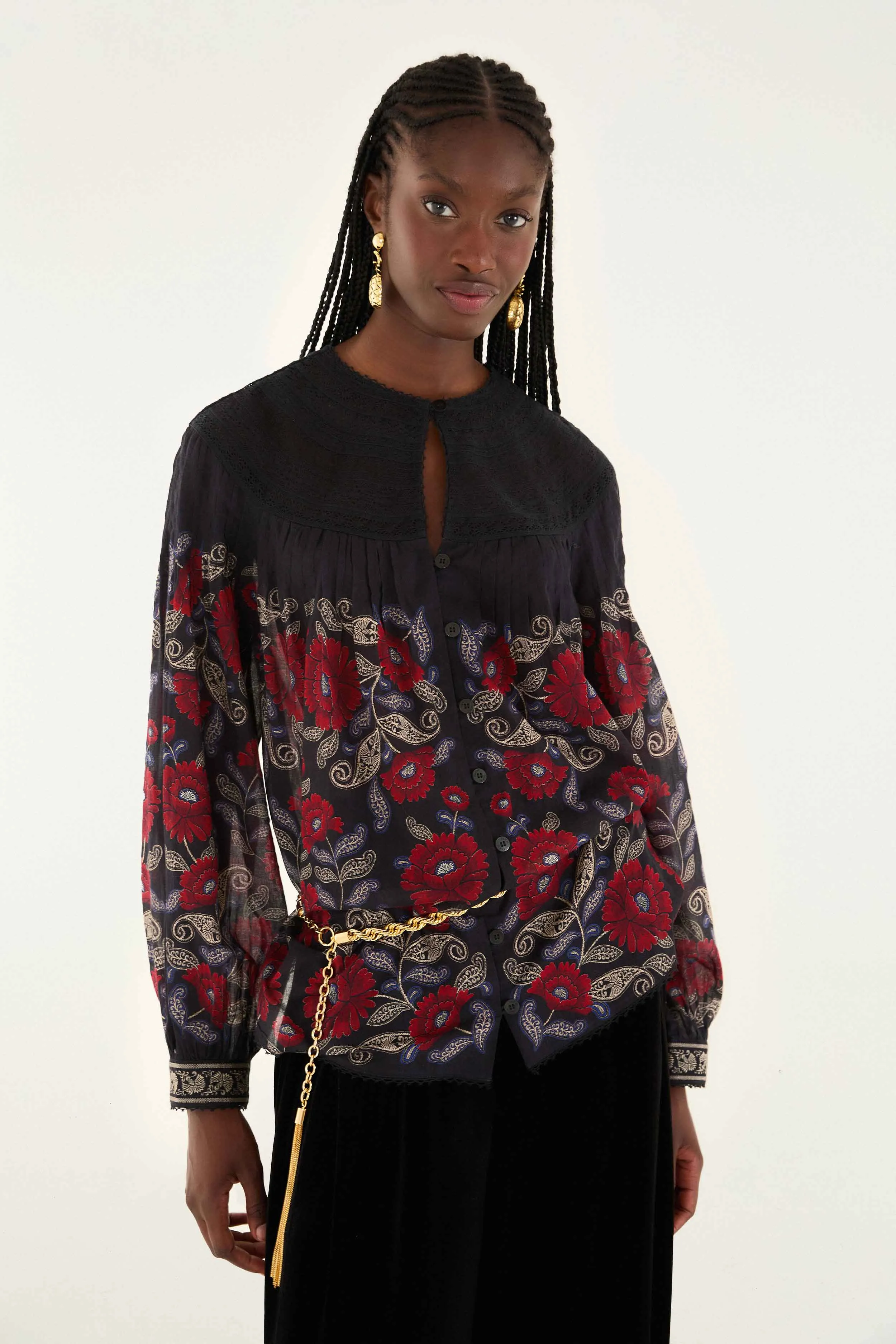 Black Valentina Long Sleeve Blouse sold by FARM Rio