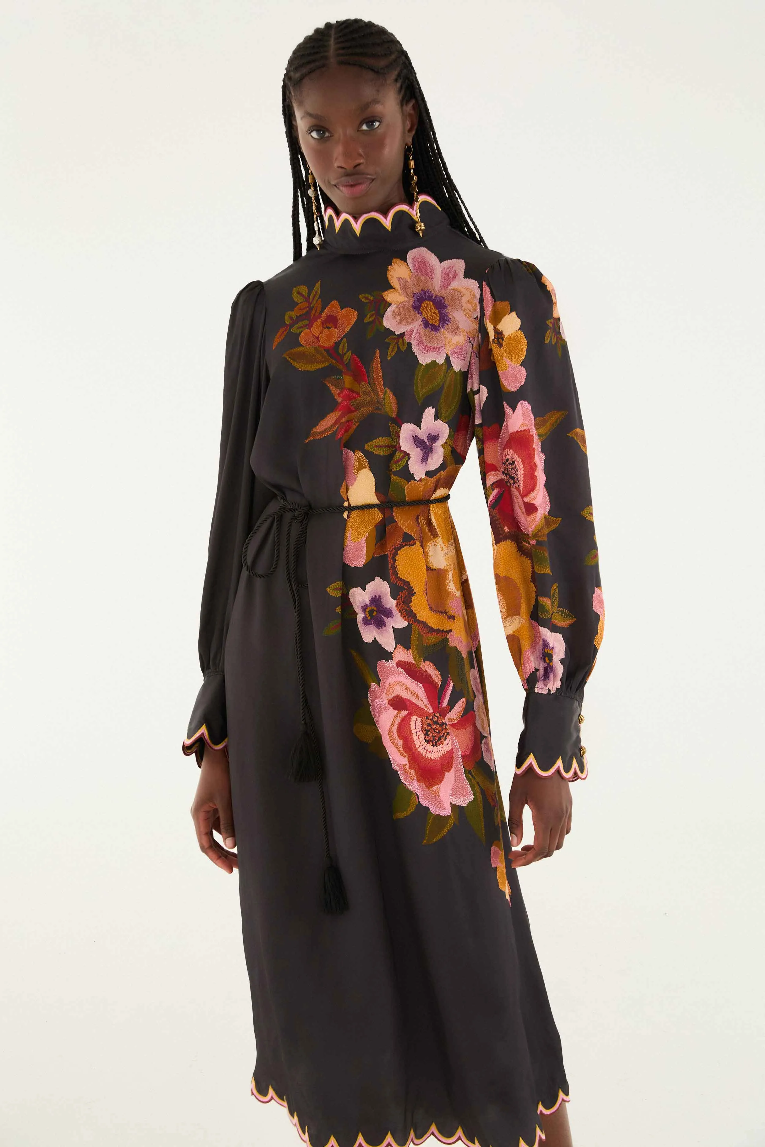 Black Chenille Flowers Lenzing™ Ecovero™ Viscose Midi Dress sold by FARM Rio product image thumbnail 2