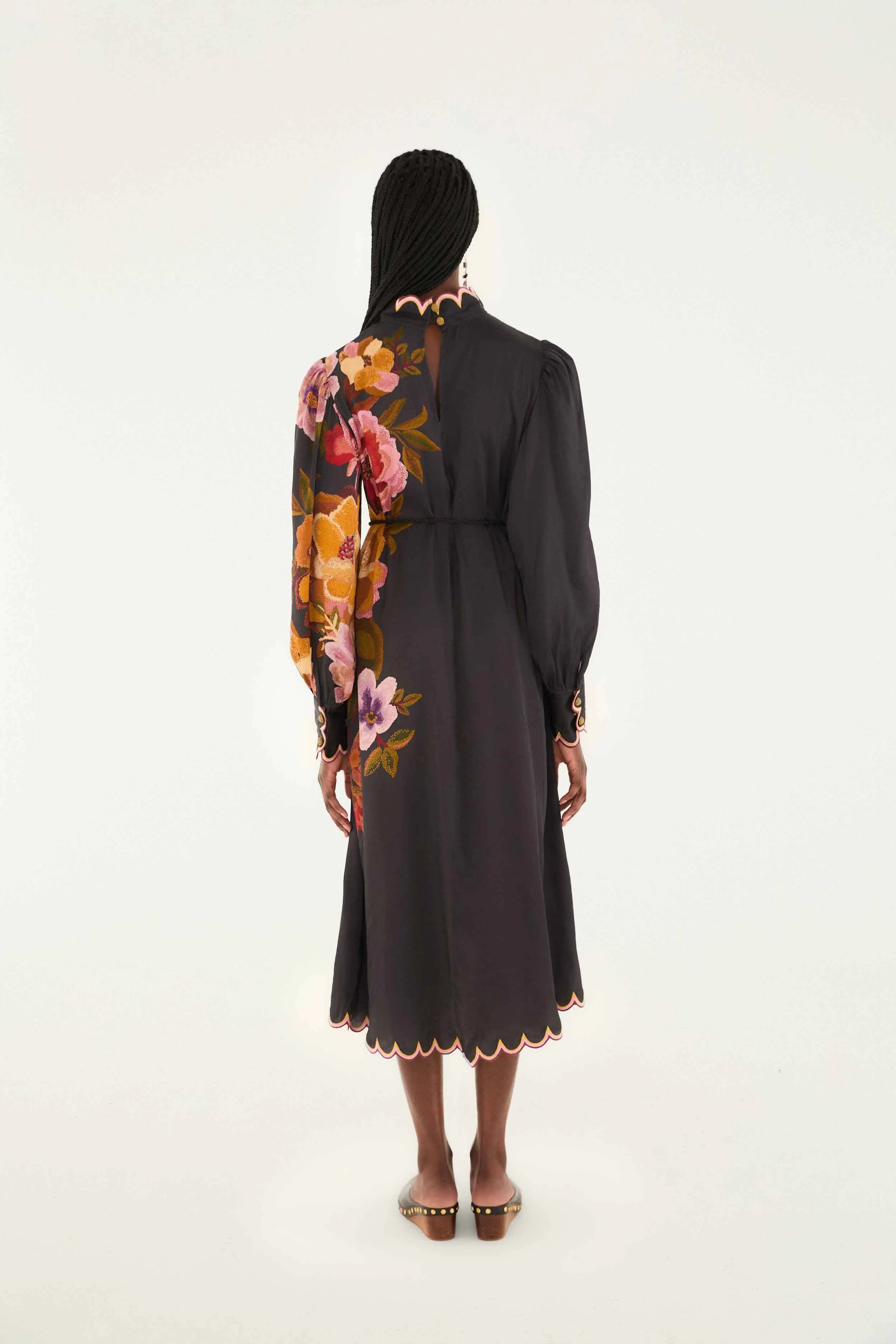 Black Chenille Flowers Lenzing™ Ecovero™ Viscose Midi Dress sold by FARM Rio product image thumbnail 3