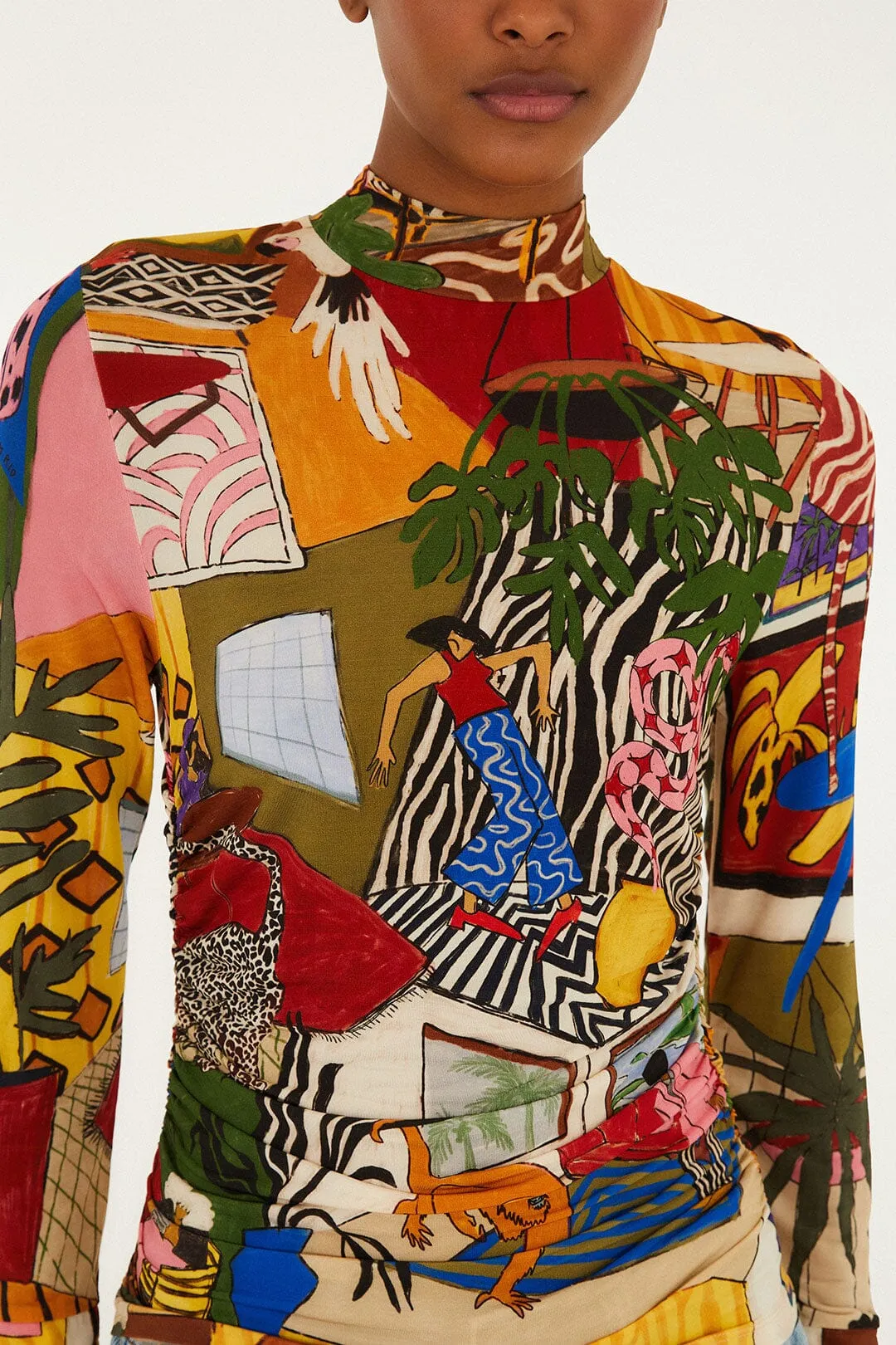 Multicolor Tropical Long Sleeve Turtleneck Blouse sold by FARM Rio product image thumbnail 2