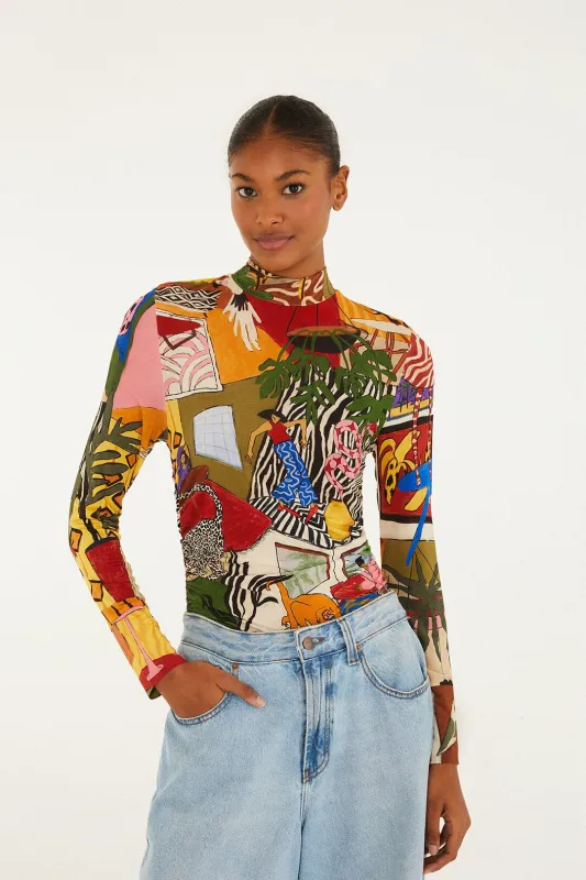 Multicolor Tropical Long Sleeve Turtleneck Blouse sold by FARM Rio