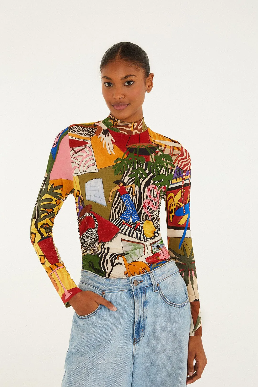 Multicolor Tropical Long Sleeve Turtleneck Blouse sold by FARM Rio