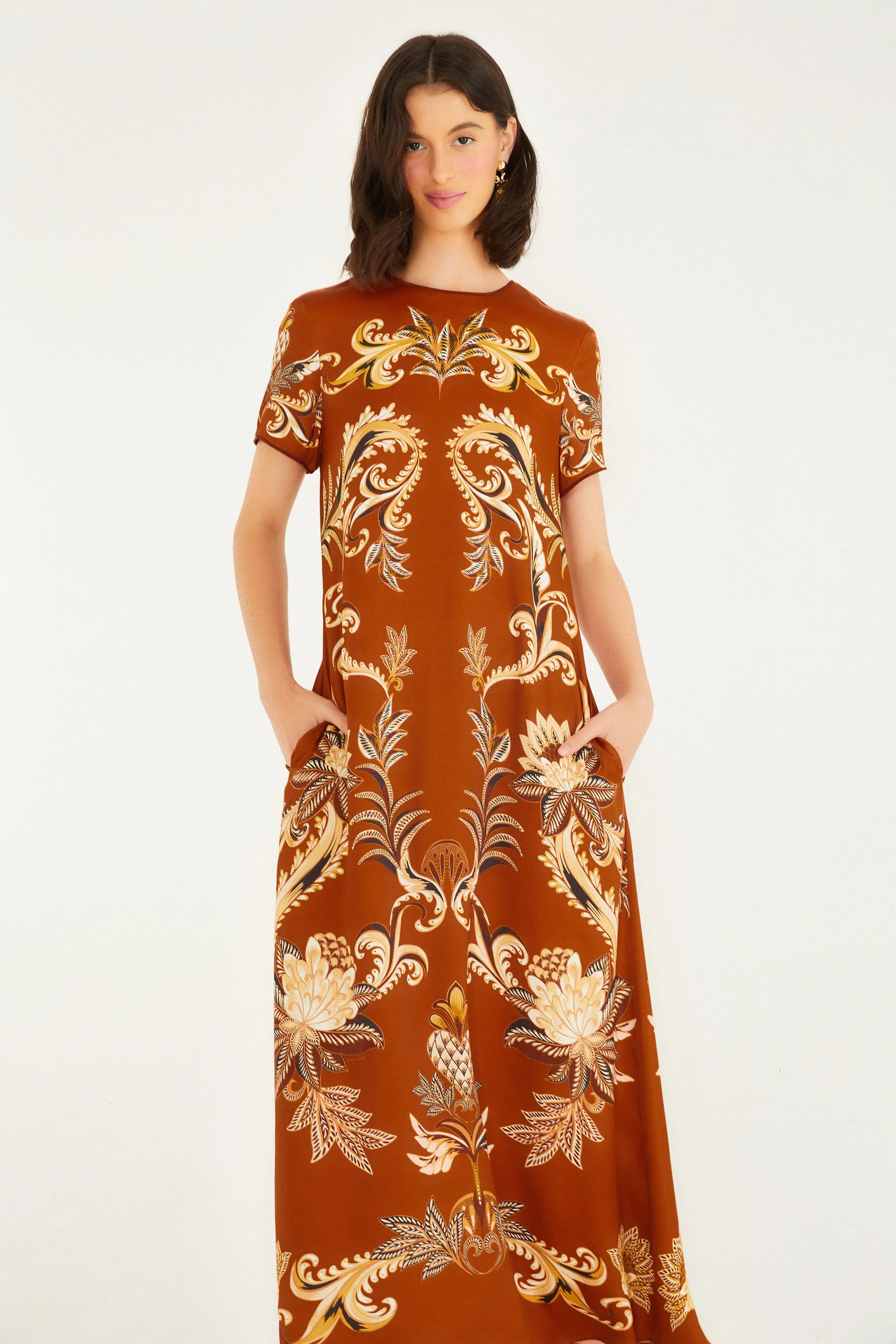 Orange Arabesque Paradise Lenzing™ Ecovero™ Viscose Maxi Dress sold by FARM Rio product image thumbnail 2