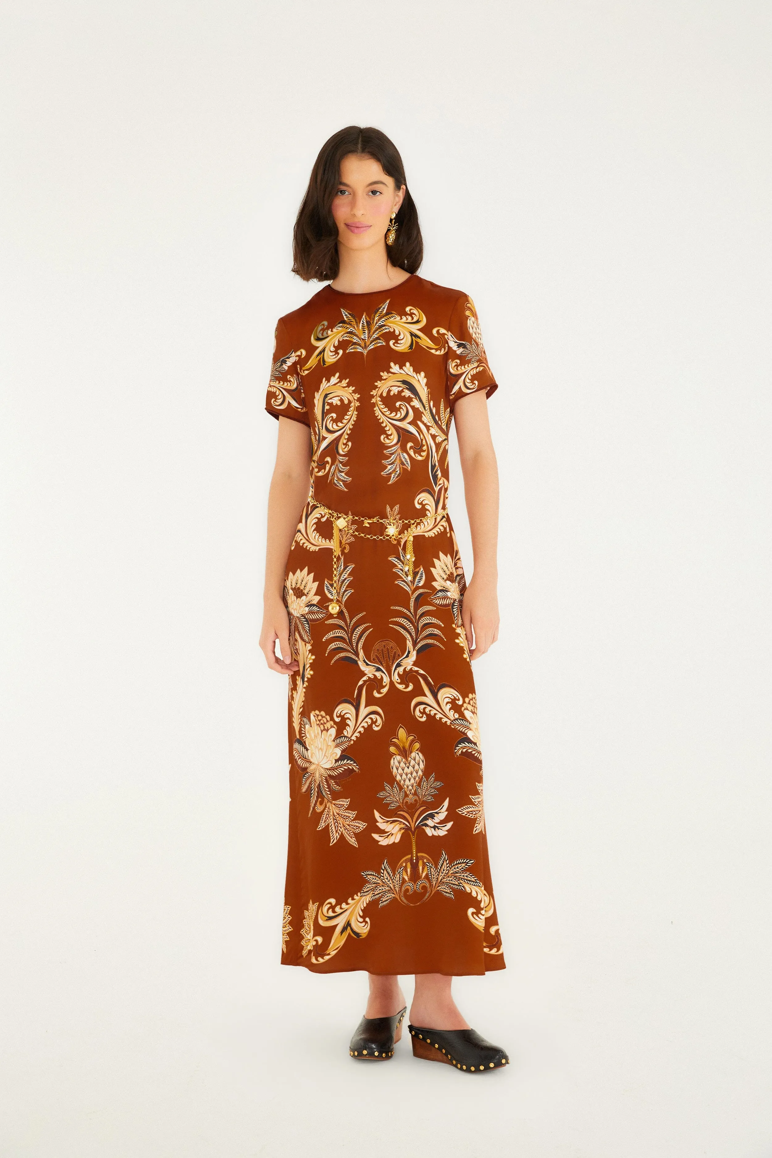 Orange Arabesque Paradise Lenzing™ Ecovero™ Viscose Maxi Dress sold by FARM Rio