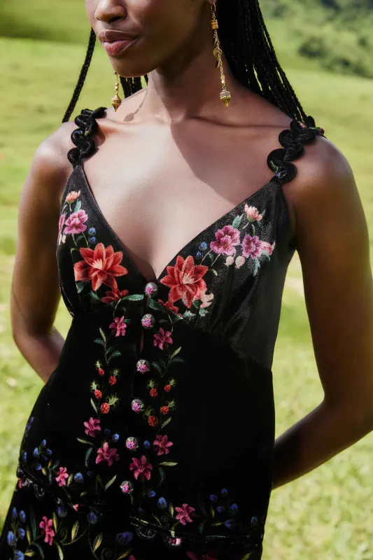 Black Belle Garden Scallop Sleeveless Top made by FARM Rio