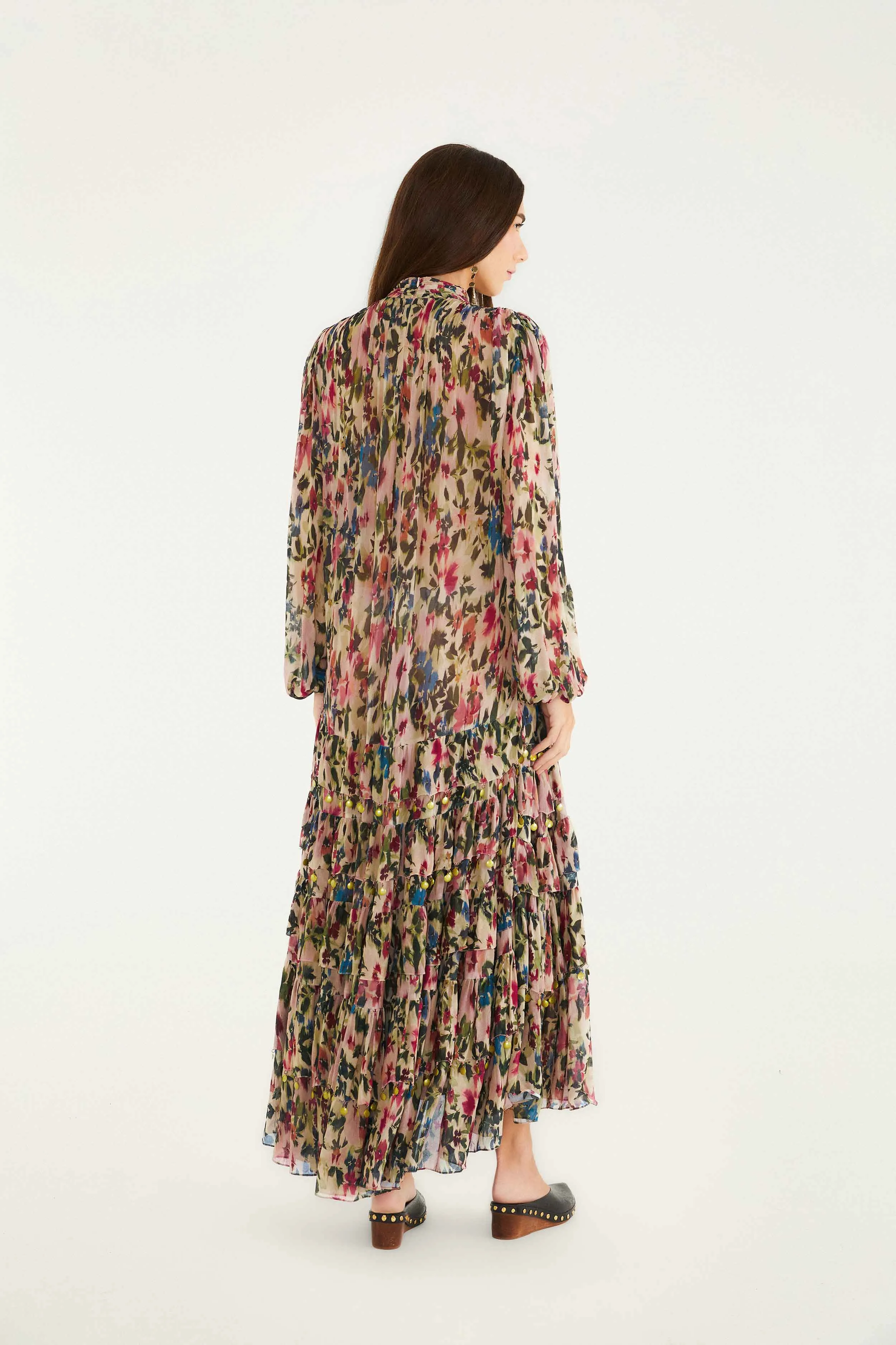 Pink Blurred Tiny Flowers Long Sleeve Maxi Dress sold by FARM Rio product image thumbnail 4