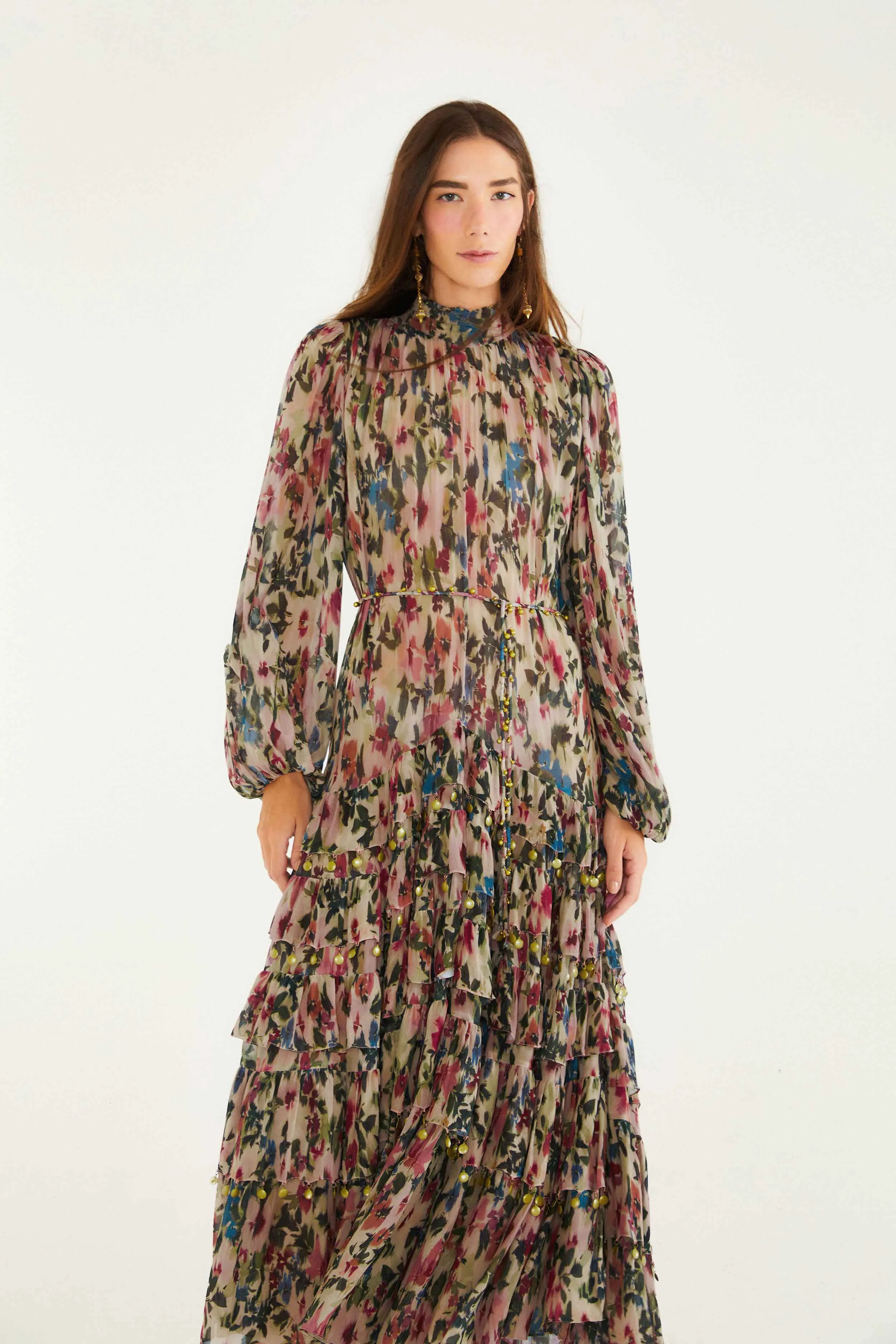 Pink Blurred Tiny Flowers Long Sleeve Maxi Dress sold by FARM Rio product image thumbnail 2