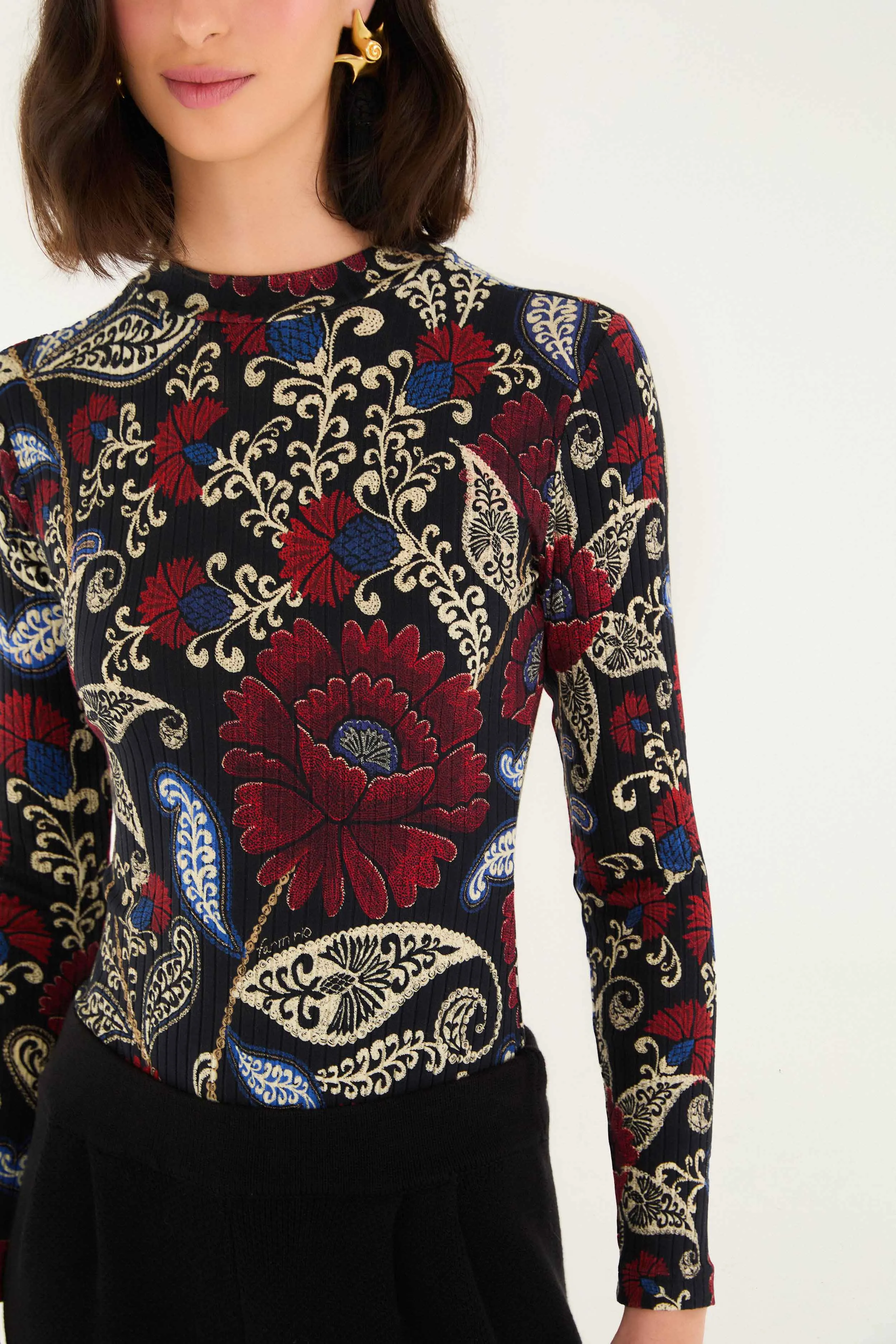 Black Valentina High Neck Long Sleeve Jersey Bodysuit sold by FARM Rio product image thumbnail 3