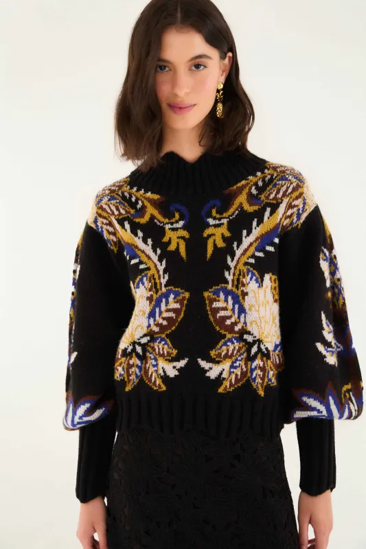 black majestic hearts knit cardigan sold by FARM Rio