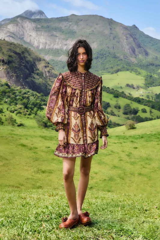 Sand Embroidered Tapestry Long Sleeve Mini Dress sold by FARM Rio