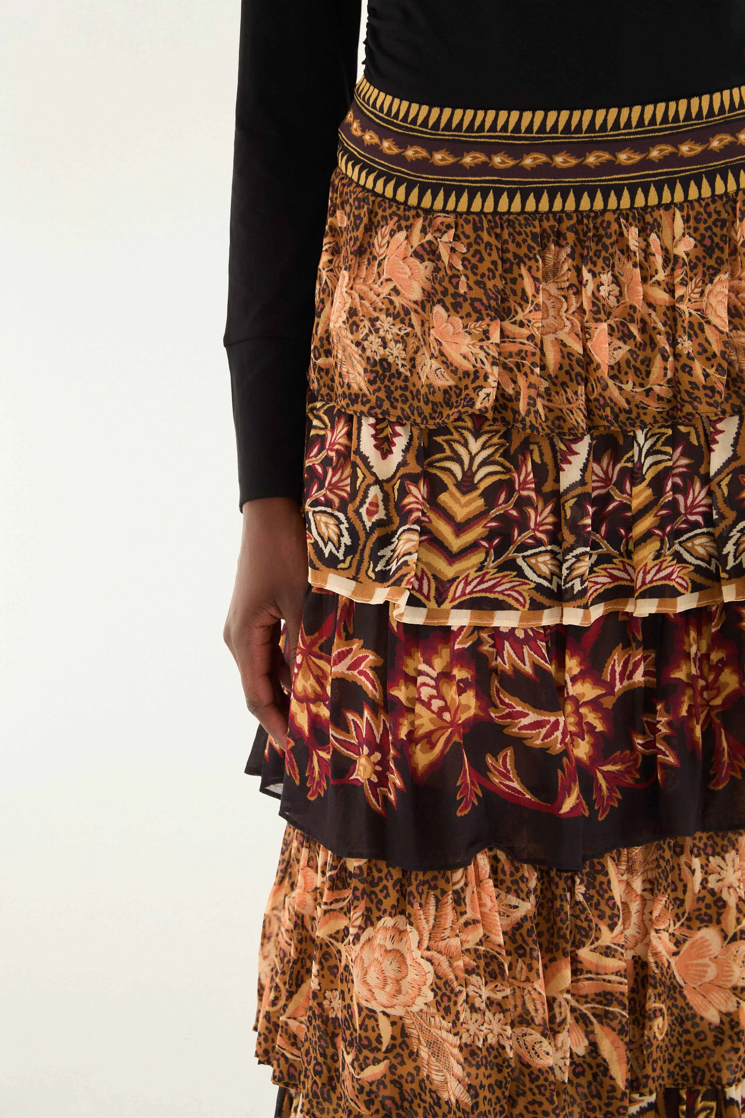 Mixed Scarves Ruffled Maxi Skirt sold by FARM Rio product image thumbnail 5